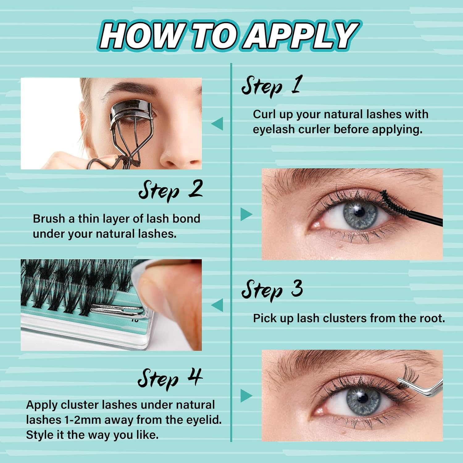 Lash Clusters Kit 200Pcs, Eyelash Extension Kit 80D D Curl Diy Cluster Eyelashes Extensions Lashes Bond and Remover Waterproof Lash Applicator Tools for 9-16Mm Mix Lashes Individual Eyelashes Kit image number 4