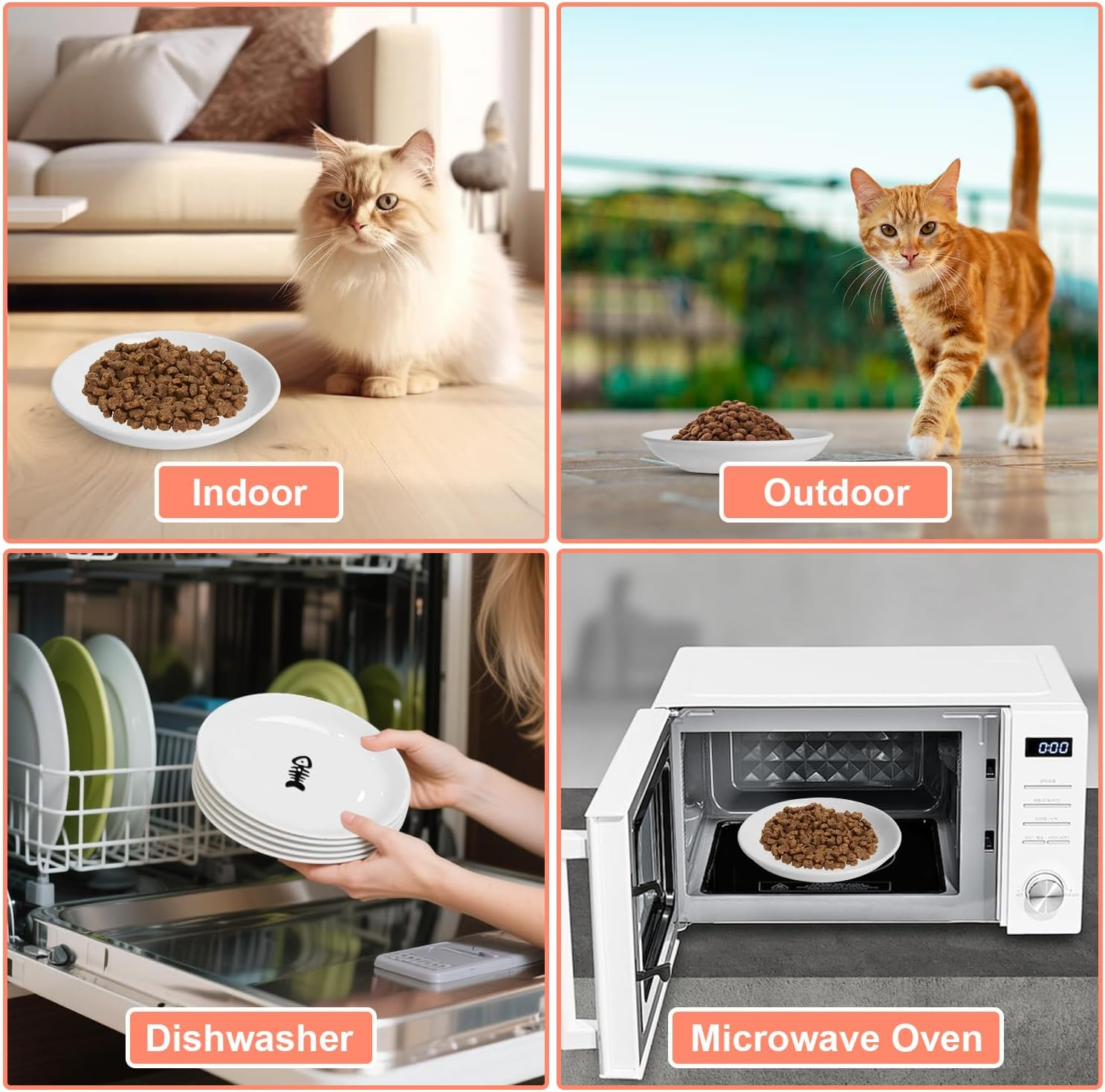 Pack of 6 Cat Feeding Bowls, Ceramic Bowls, 15 Cm Diameter, Cat Feeding Bowl, Cat Bowl for Pet Cats and Puppies image number 3