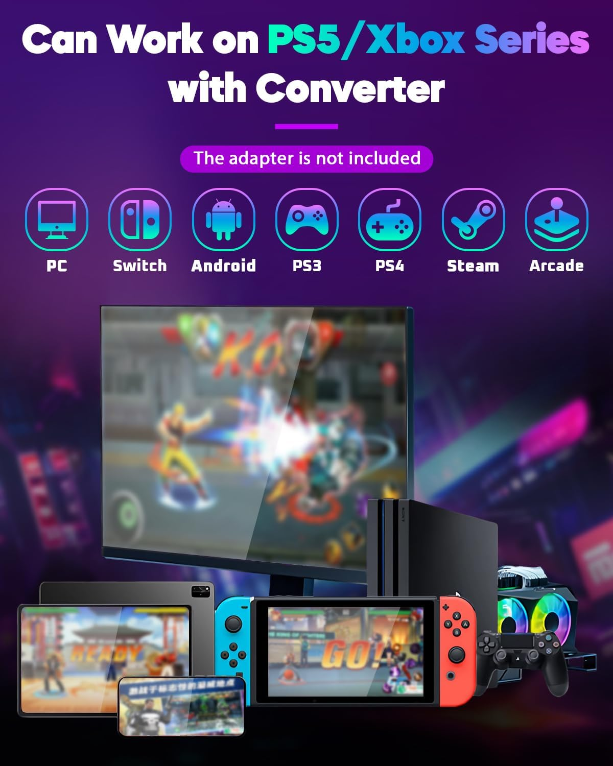 Sehawei Haute42 Arcade Stick R16 All-Button Arcade Controller 16Keys for Pc/Ps3/Ps4/Switch/Steam,Fight Stick for Fighting Games with Custom RGB & Turbo Functions & Hot Swap Black image number 1