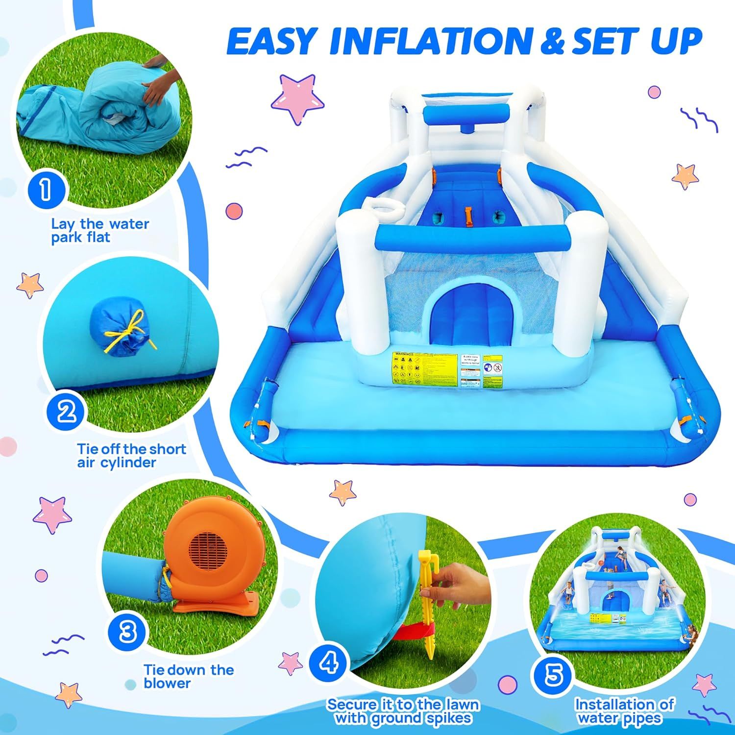 Inflatable Water Park with Blow up Water Slides, Trampoline, Basketball Hoop and 2 Water Cannons Outdoor Kids Water Slide for Garden and Party Use image number 1