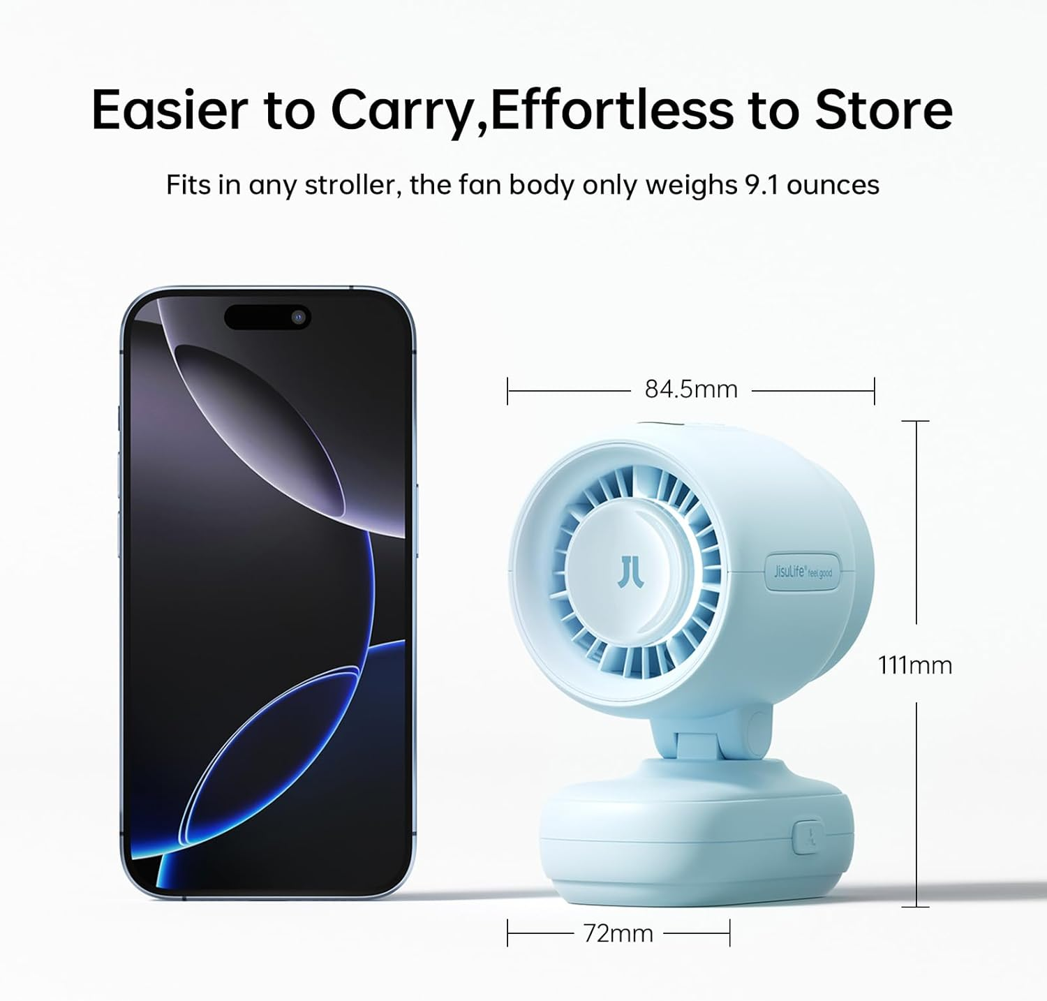 JISULIFE 2026 Clip Fan &ndash; Small & Stylish with 38H Cooling, Soft Night Light, One‑Click Detachable for Stroller or Desk, Safe Stroller Fan for Crib Car Seat Nursery Travel, Gifts for Baby Mom (Blue) image number 5