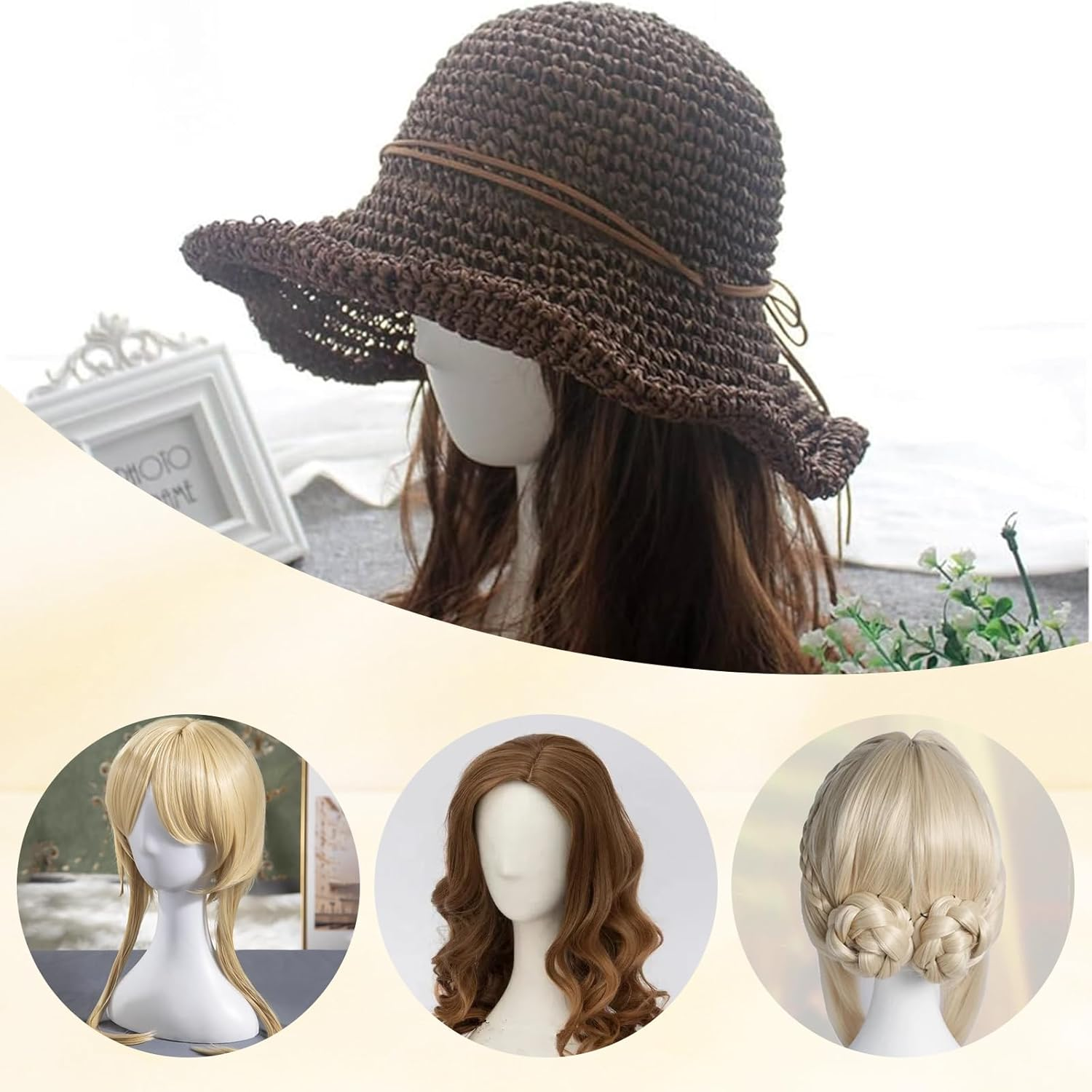 Youngly 40Cm Plastic Female Mannequin Wig Hat Scarf Manikin Head Model Display Stand Training Head (White) - White image number 2