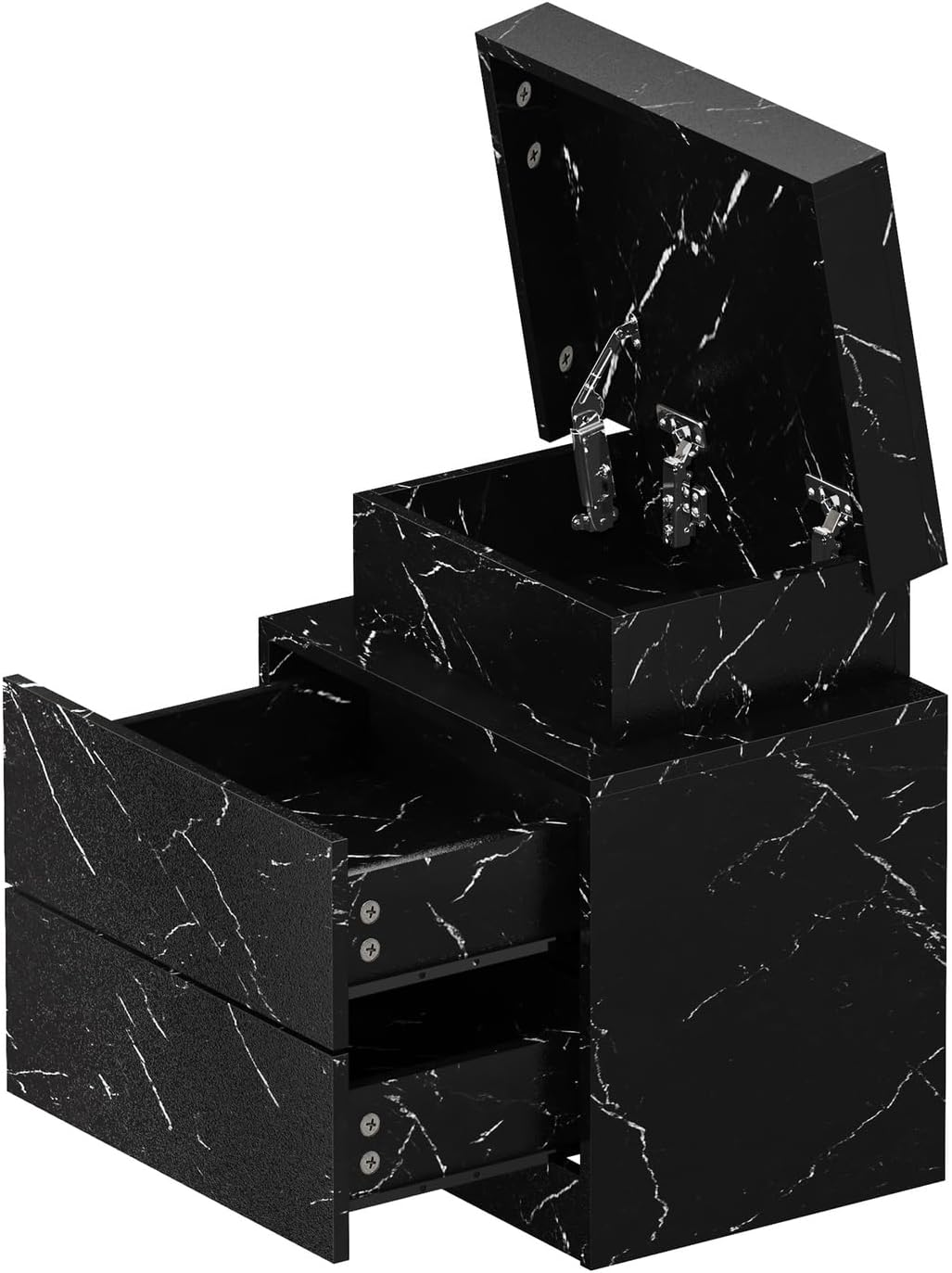 Oikiture LED Bedside Table with Marble Surface and Remote Control 2 Drawers Bed Side Table Black image number 3