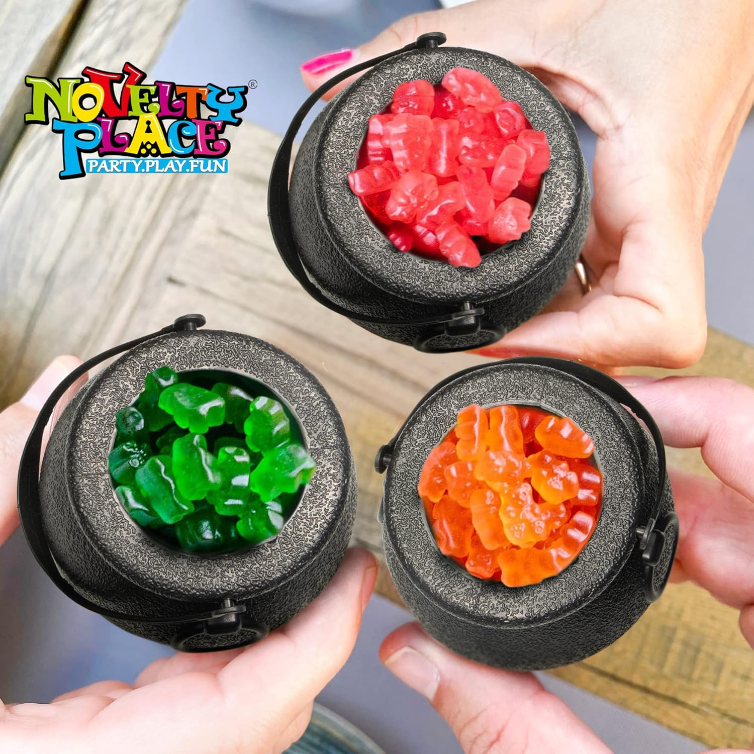 Novelty Place 12 Pcs Spooky Halloween Candy Cauldrons - Mini Black Cauldron Children Bucket Toys for St. Patrick&rsquo;S Day Pot of Gold, Trick or Treat, Halloween Decoration and Kid Birthday Party Favors image number 6