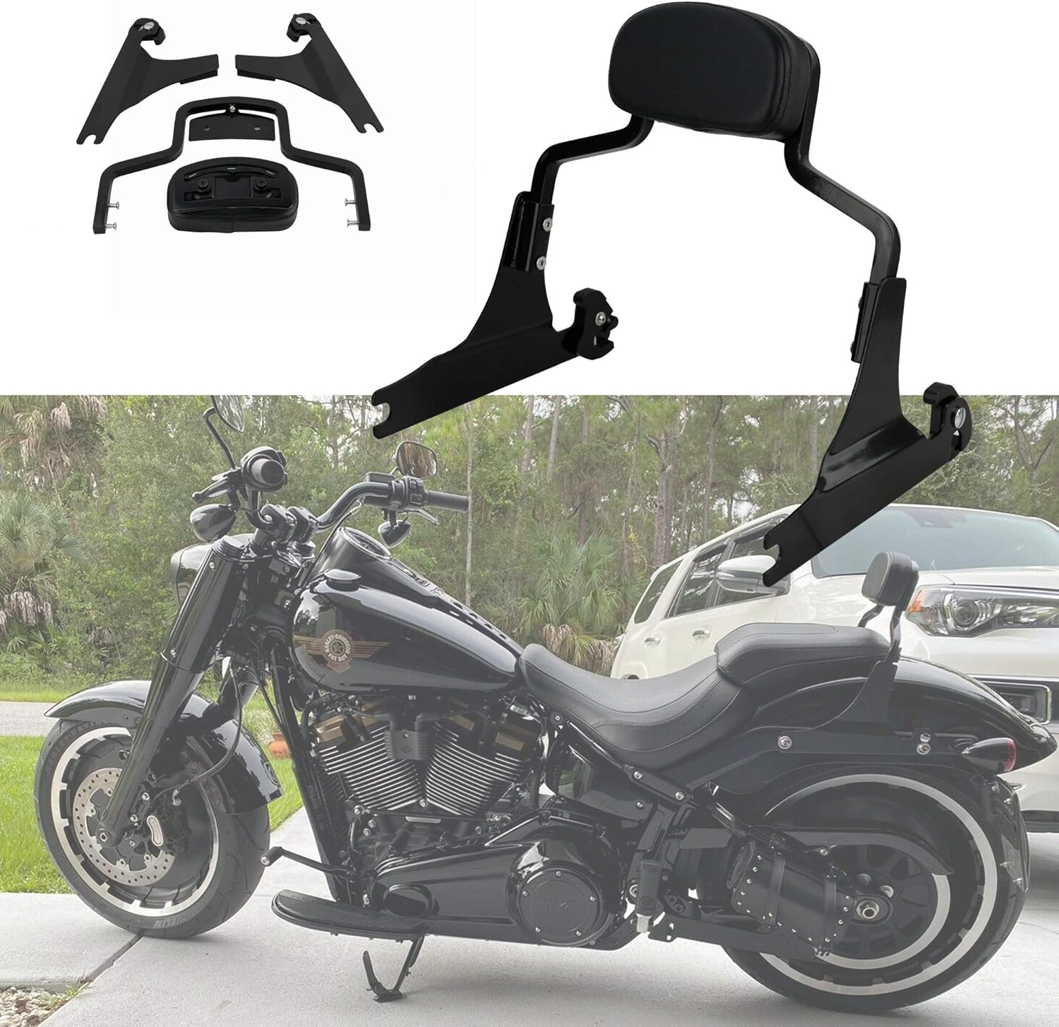 Detachable Hardware Backrest Sissy Bar Upright Passenger Backrest Pad with Docking Kit for Harley Breakout 2013-2017 FXSB, Fxse,Fxsbse（Gloss Black） - Chrome image number 5