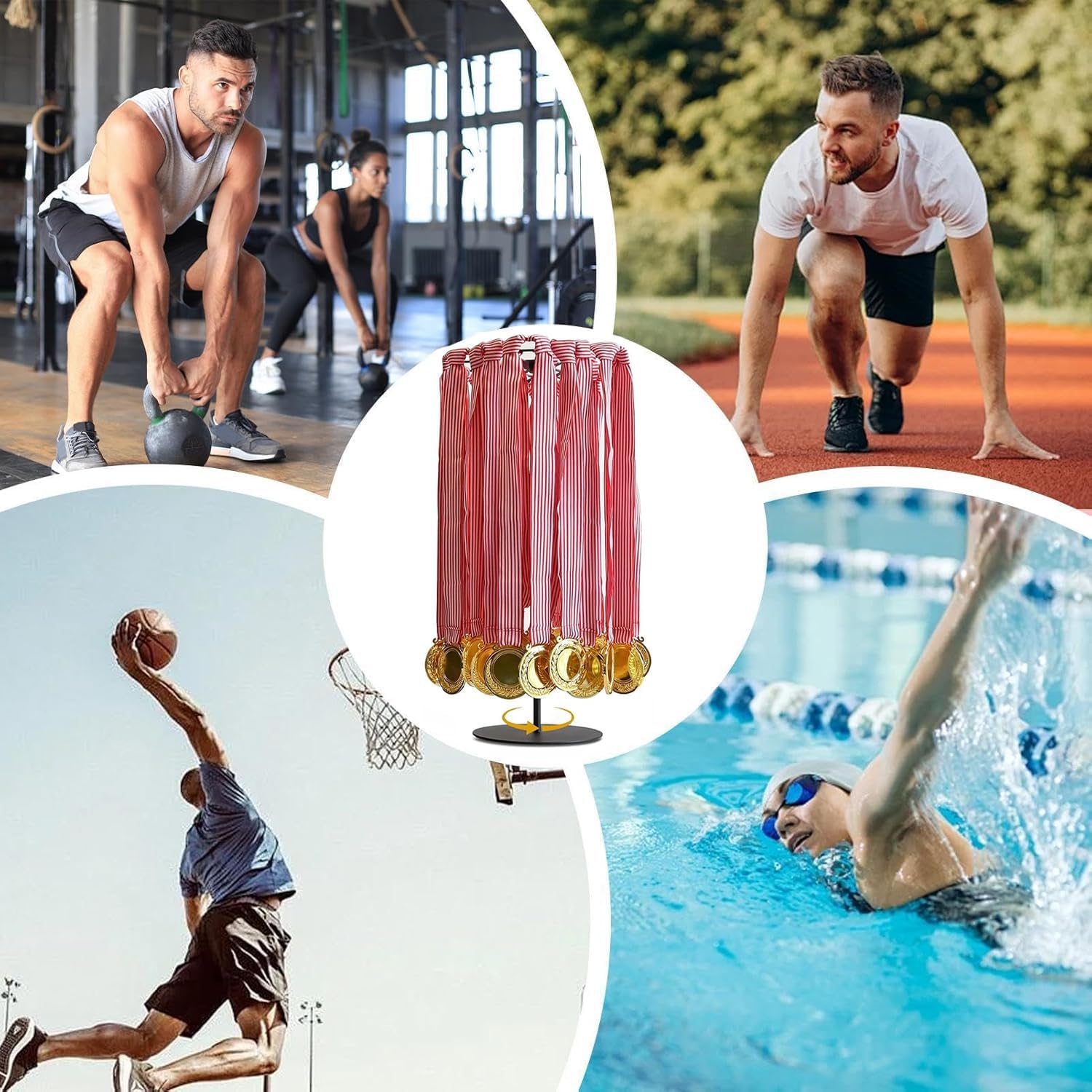 BEANPRECOY Rotatable Medal Hangers | Metal Medal Rack with 45-Medal Capacity | Tabletop Display Holder for Sports, Marathon Races & Runners | Sleek Black Design image number 2