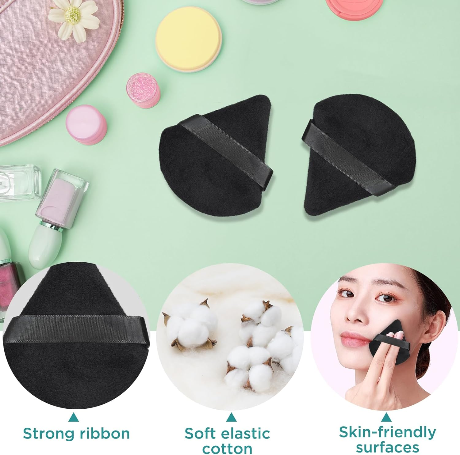 Geeric 14 Pieces Face Soft Triangle Wedge Shape Makeup Puff for Loose Powder, Body Powder, Foundation Blending Sponges Set, Beauty Blender Makeup Tools - Black image number 3