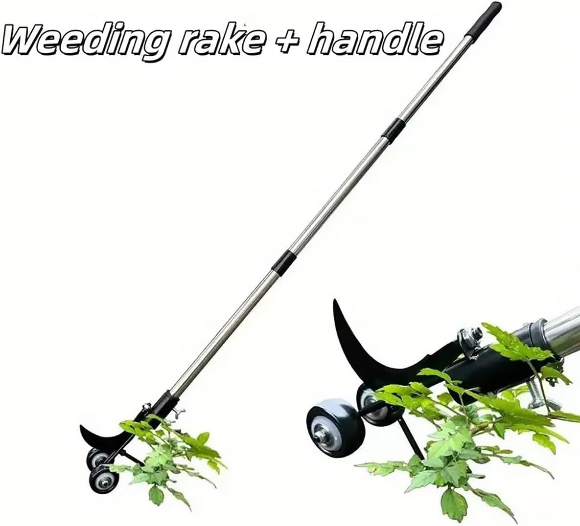 AIMALL 7.64In X 4.33In Carbon Steel Garden Crevice Weeding Tool with 1.2M Detachable Handle Hook and Roller Combo for Pavement Gap Loosening and Fast Weed Removal image number 1