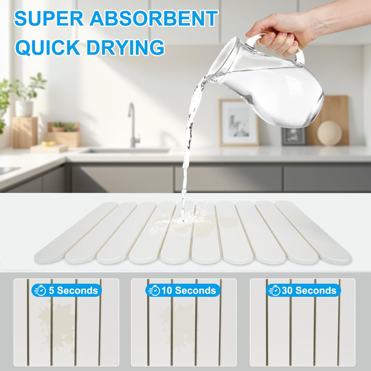 Foldable Stone Dish Drying Mat: Large 24"X16" Absorbent Diatomaceous Earth Mat for Kitchen Counter | Quick Drying & Heat-Resistant for Dishes Bottles Cups with 2 Coasters image number 3