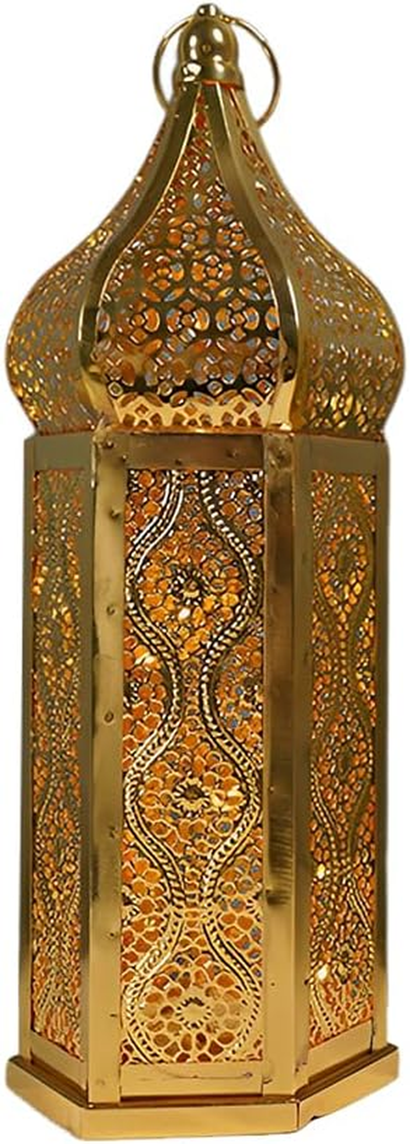Surakey Moroccan Lantern Decorative Indoor, Decorative Lanterns for Home Decor, Gold Moroccan Lantern Decor, Hollow LED Lights Lanterns for Centerpiece Table Decorations,Large Gold