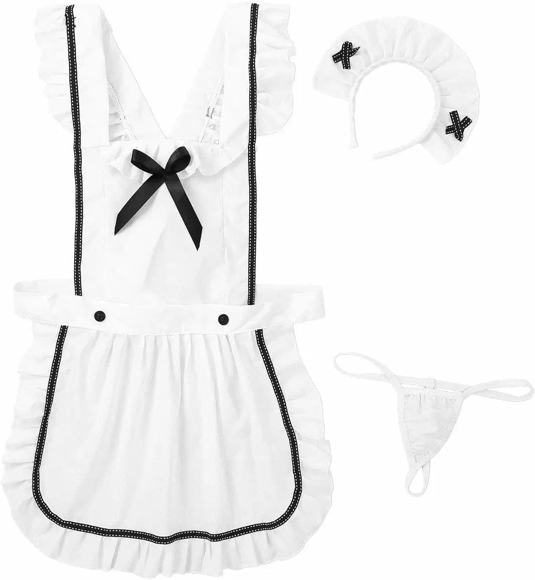 Sexy Maid Outfit for Women, Ruffle French Apron with Hair Hoop and G-String Briefs &mdash; SZTTY image number 5