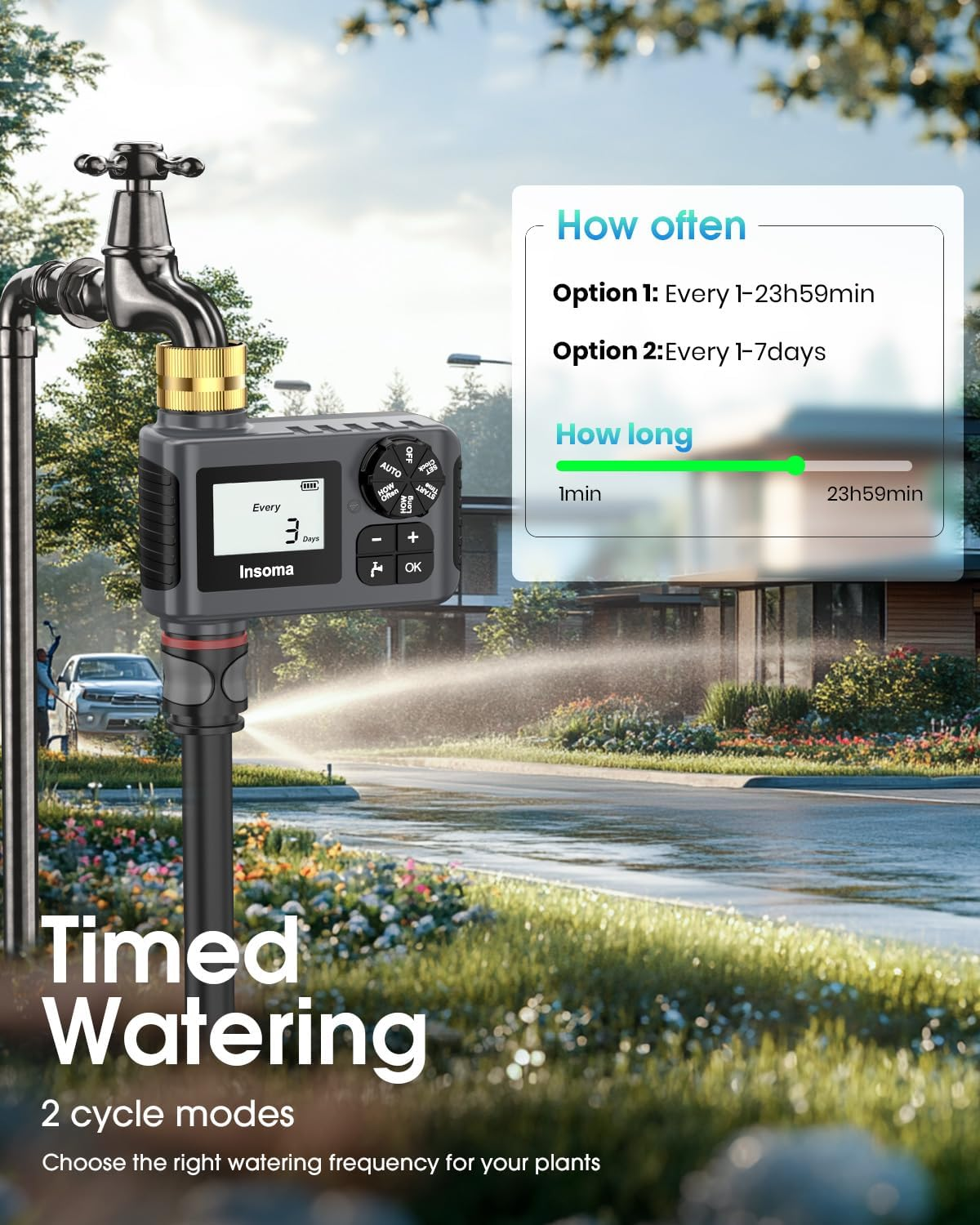 Water Timer for Outdoor Garden Hose, Hose Timer with Rain Delay/Manual Mode, Automatic Drip Irrigation Controller System for Lawn Yard Garden Watering image number 5