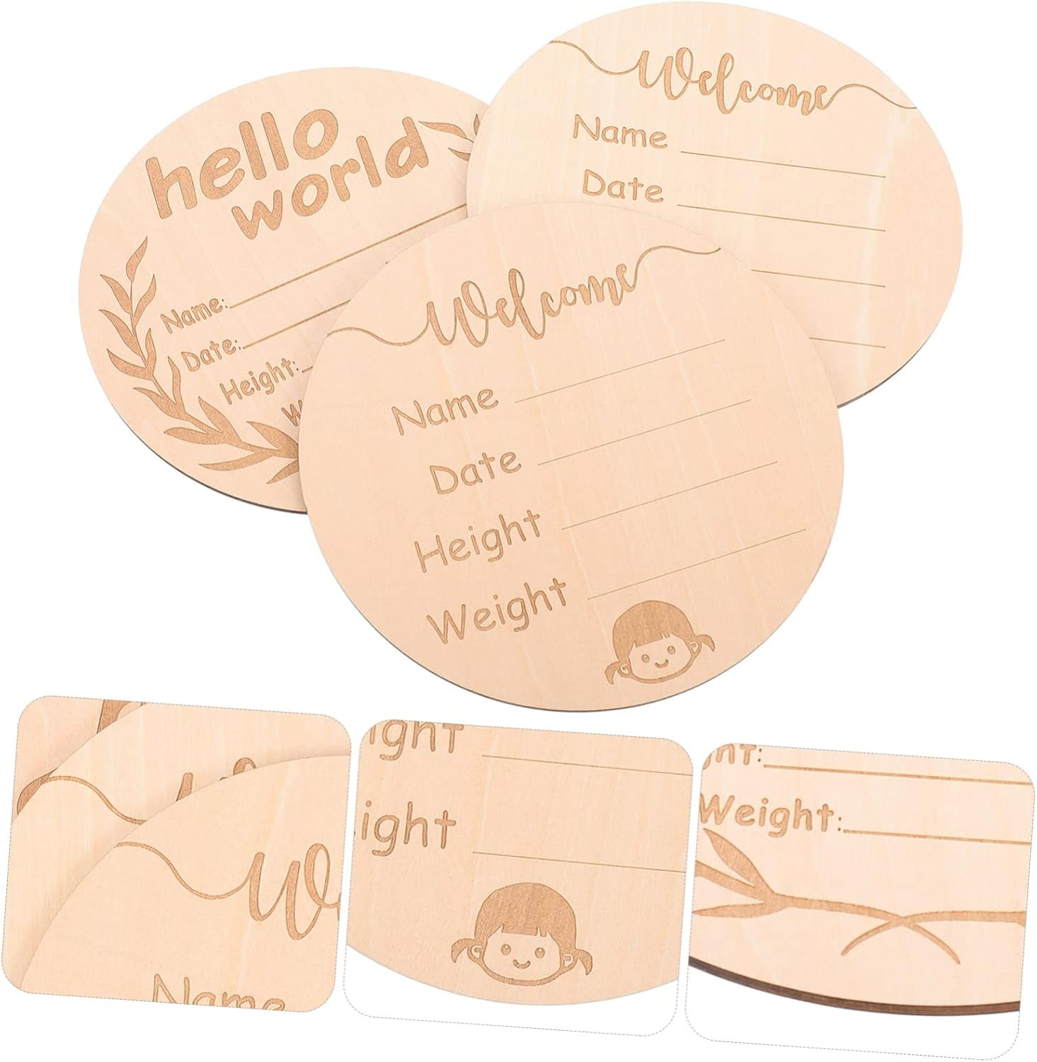 3Pcs Name Announcement Sign Cards for Newborns Classic Wooden Growth Commemorative Boards Present for Parents image number 1