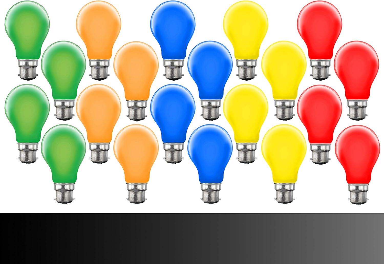 20 X Coloured Light Globes/Bulbs - Party/Festoon Bayonet B22 - Red, Orange, Yellow, Green, Blue