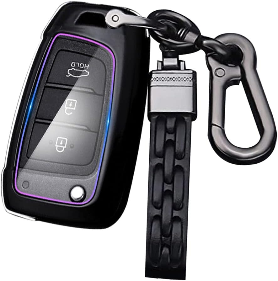 Ontto ABS Fold Car Key Fob Cover Keyring Fit for Hyundai Elantra I30 I30N I35 I40 I10 I20 Ix20 Solaris Tucson Kona Accent Keychain Key Shell Key Holder Accessories Protector 3 Button Carbon Black