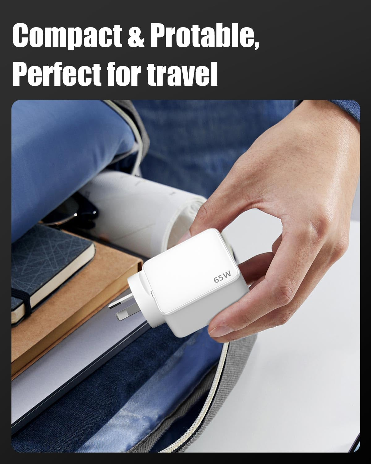 SCHITEC USB C Charger 65W Gan 3 Ports Fast Charging Block, PD3.0 Compact Power Adapter with 1M USB-C Cable for Macbook Pro/Air, Dell XPS, Iphone 16/15/14, Ipad, Galaxy S25, Pixel 9/8（White image number 6