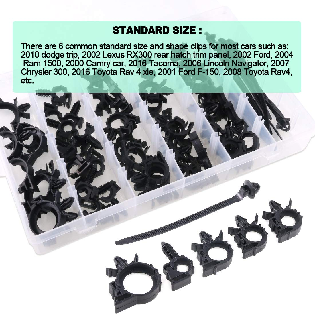 Keadic 56Pcs Car Wire Loom Routing Clips Assortment 6 Different Sizes Universal Wiring Harness Routing Clip Replacement Parts for Car