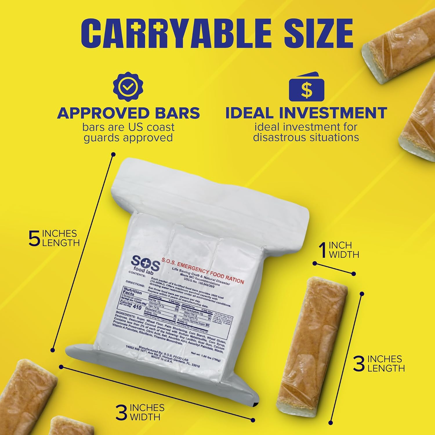 SOS Food Labs, Inc. 185000825 S.O.S. Rations Emergency 3600 Calorie Food Bar - 3 Day/ 72 Hour Package with 5 Year Shelf Life, 5" Height, 2" Wide, 4.5" Length image number 6