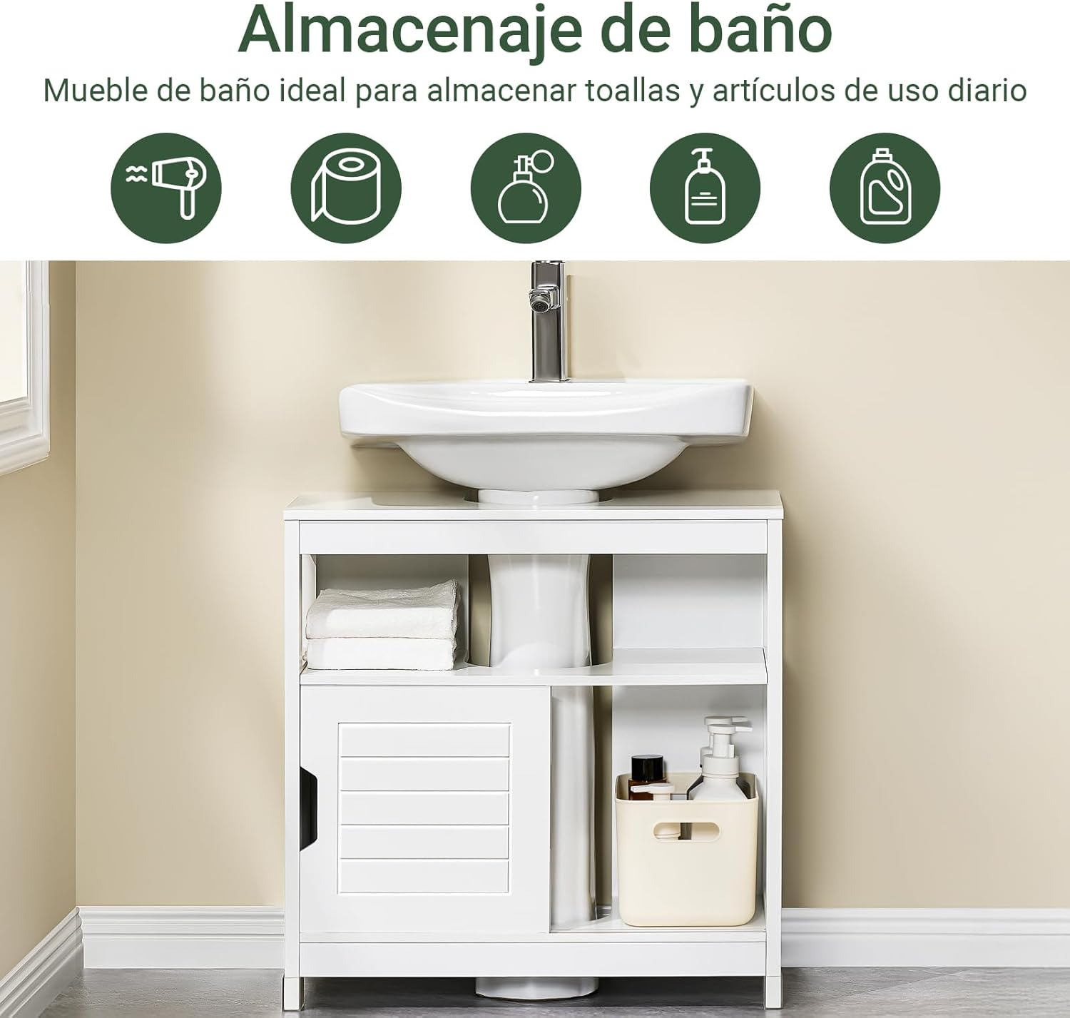 Sobuy under Sink Bathroom Cabinet with Storage Shelves and Double Doors, Freestanding Vanity Unit for Compact Bathrooms and Laundry Room, Organizer Furniture White FRG128-II-W image number 1