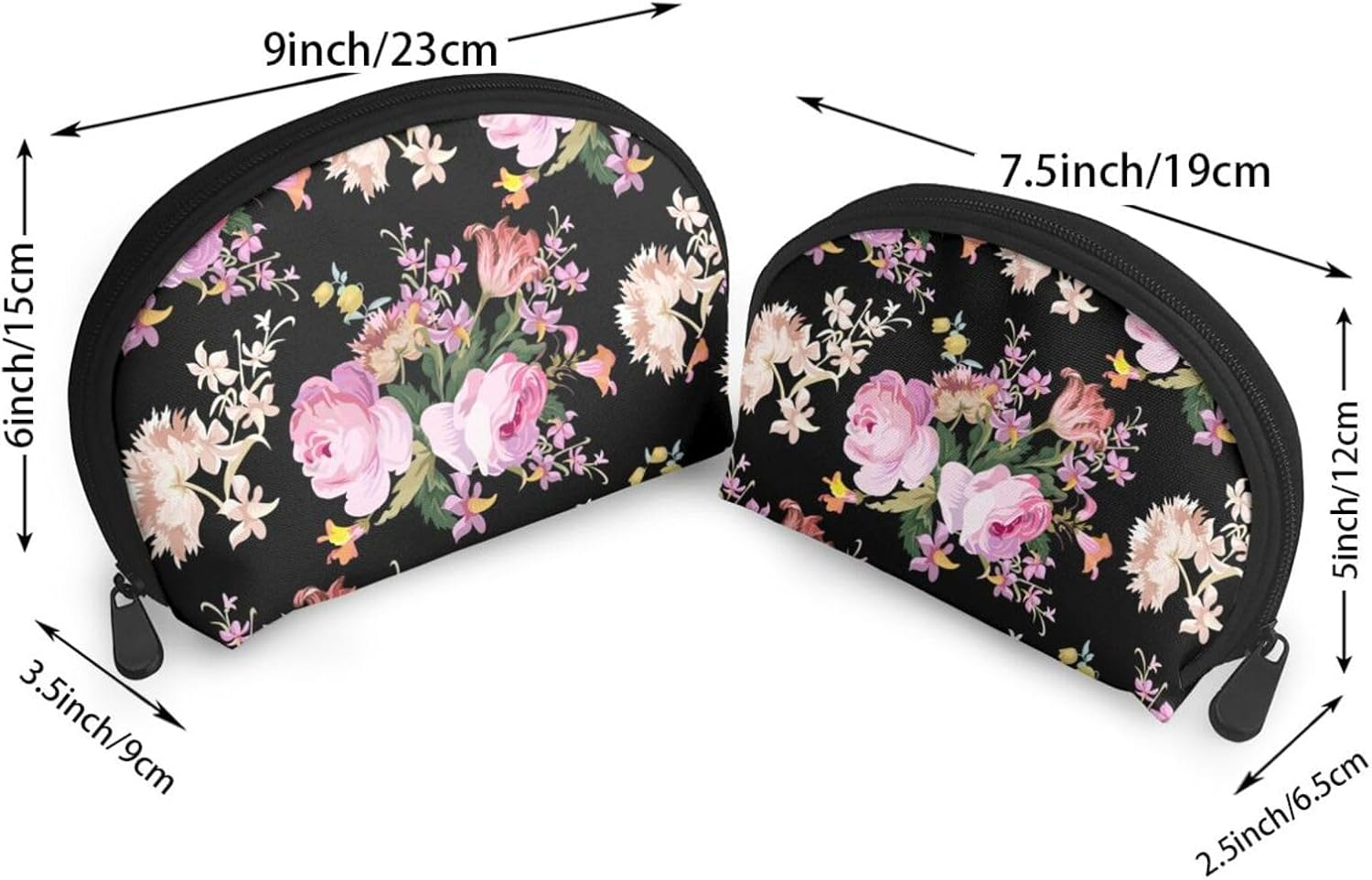 Cozimangoe Coin Pouch Makeup Bags Set, 2 Piece Shell Shape Cosmetic Bag with Pockets for Daily Travel Handbag Lipstick Keys Toiletry, Personalized Pink Roses Vintage on Nature Rose image number 6