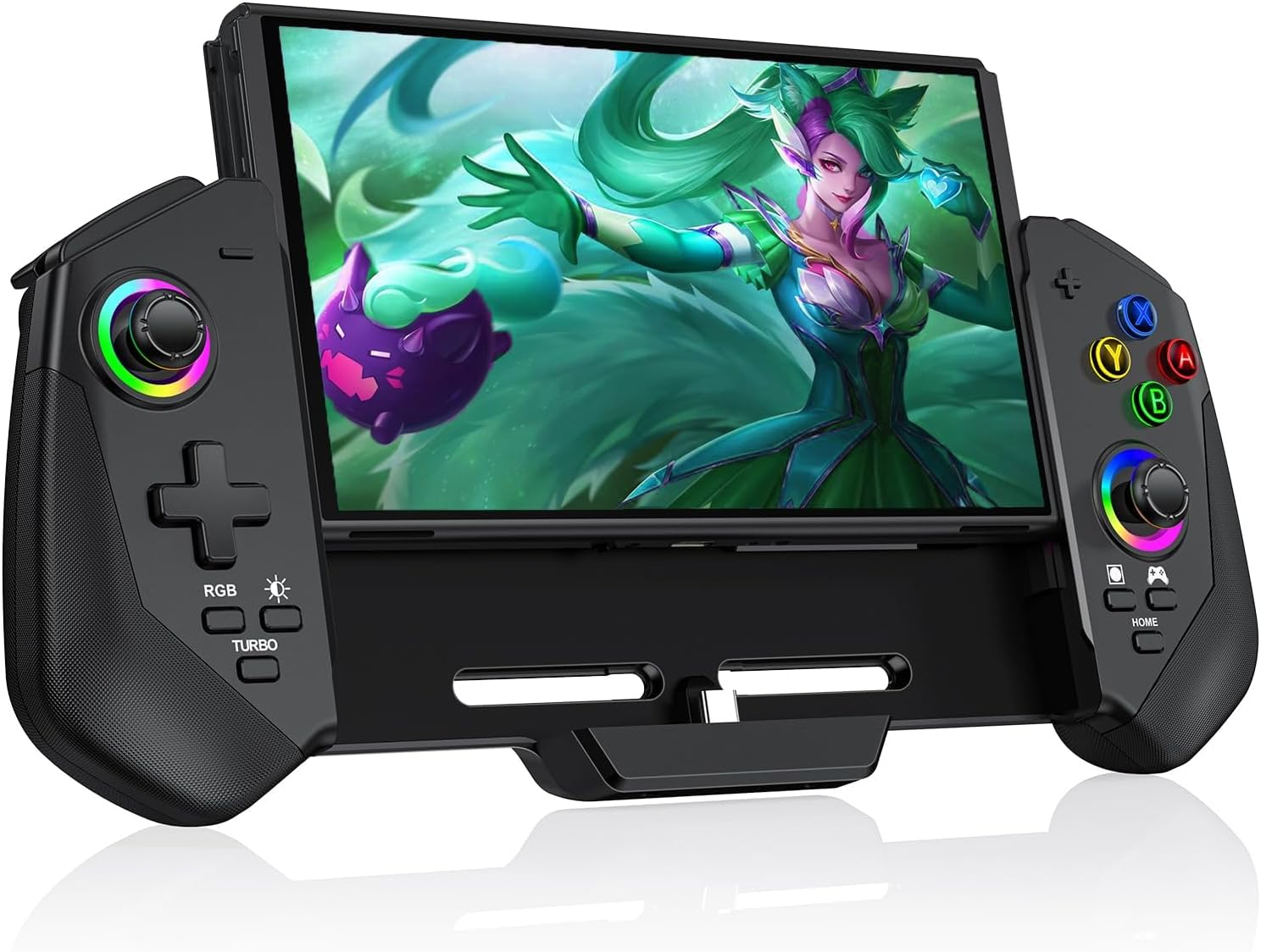 Switch Controller for Nintendo Switch/Oled, One-Piece Handheld Switch Joypad Replacement, Full-Size Grip Switch Remote Controller with Rgb/Turbo/4 Game Card Slot/Dual Motor Playstation&rsaquo;Consoles (Black) image number 2