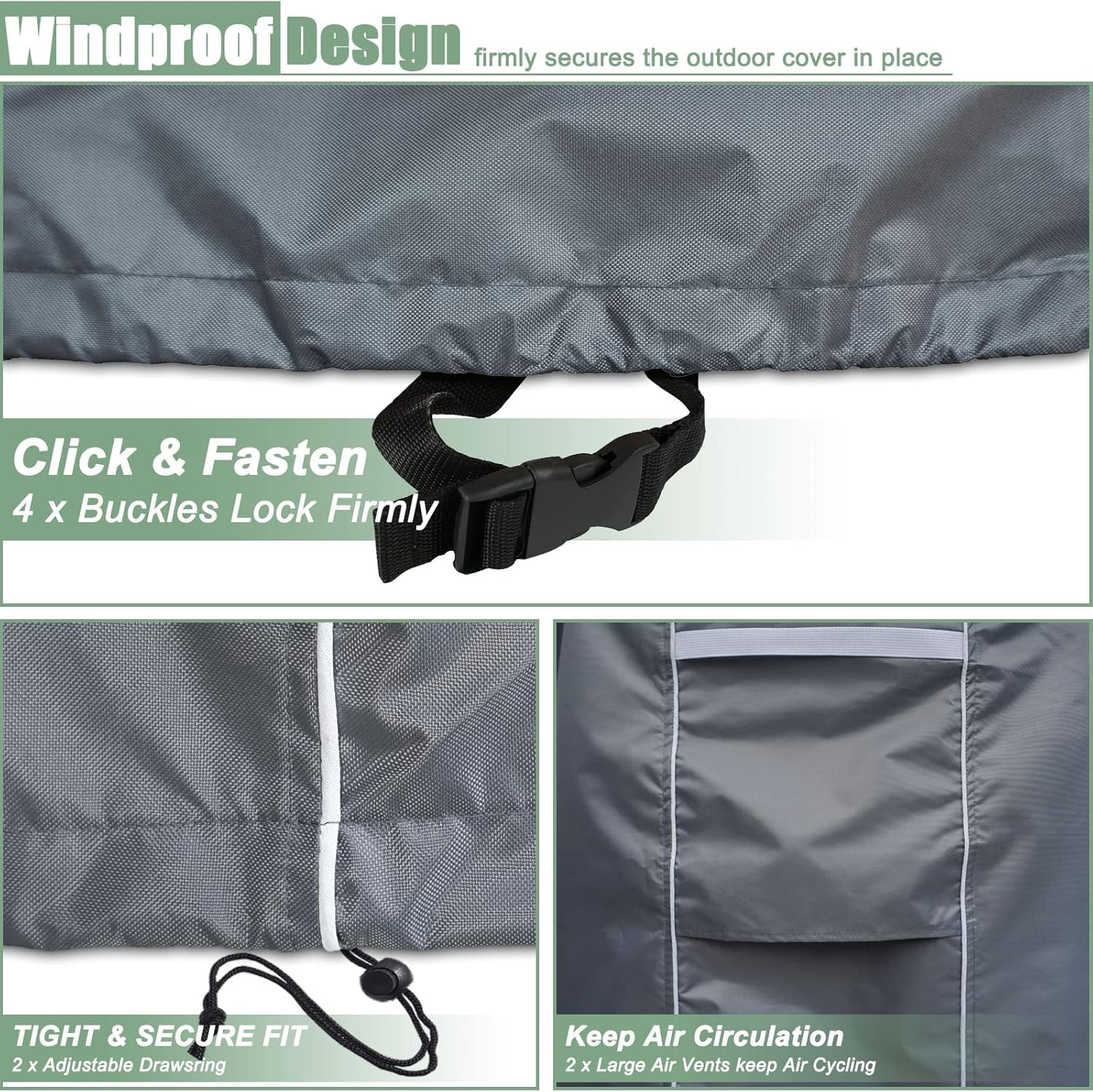 Patio Furniture Covers Waterproof, round Outdoor Furniture Cover, 500D Heavy Duty Patio Table & 6 Chairs Set Cover, All Weather Protection Covers for Outdoor Table Set, 84" Dia X 28" H -Grey image number 6