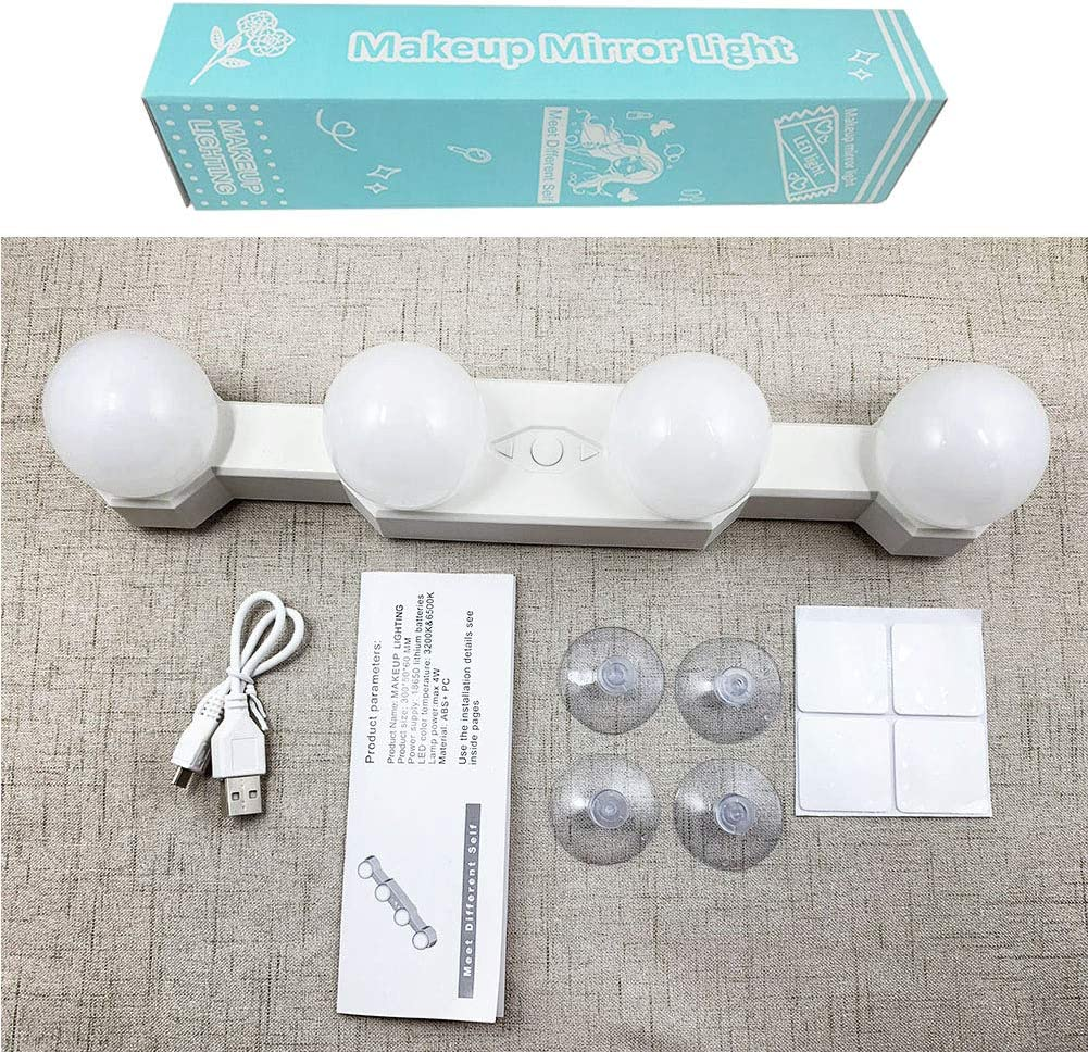 Makeup Lights Cordless Portable, LED Vanity Mirror Light Kit Hollywood Style USB Rechargeable, 4 Dimmable Bulbs Multifunction Fill Lights Battery Powered for Dressing Table Bathroom (No Mirror) image number 4