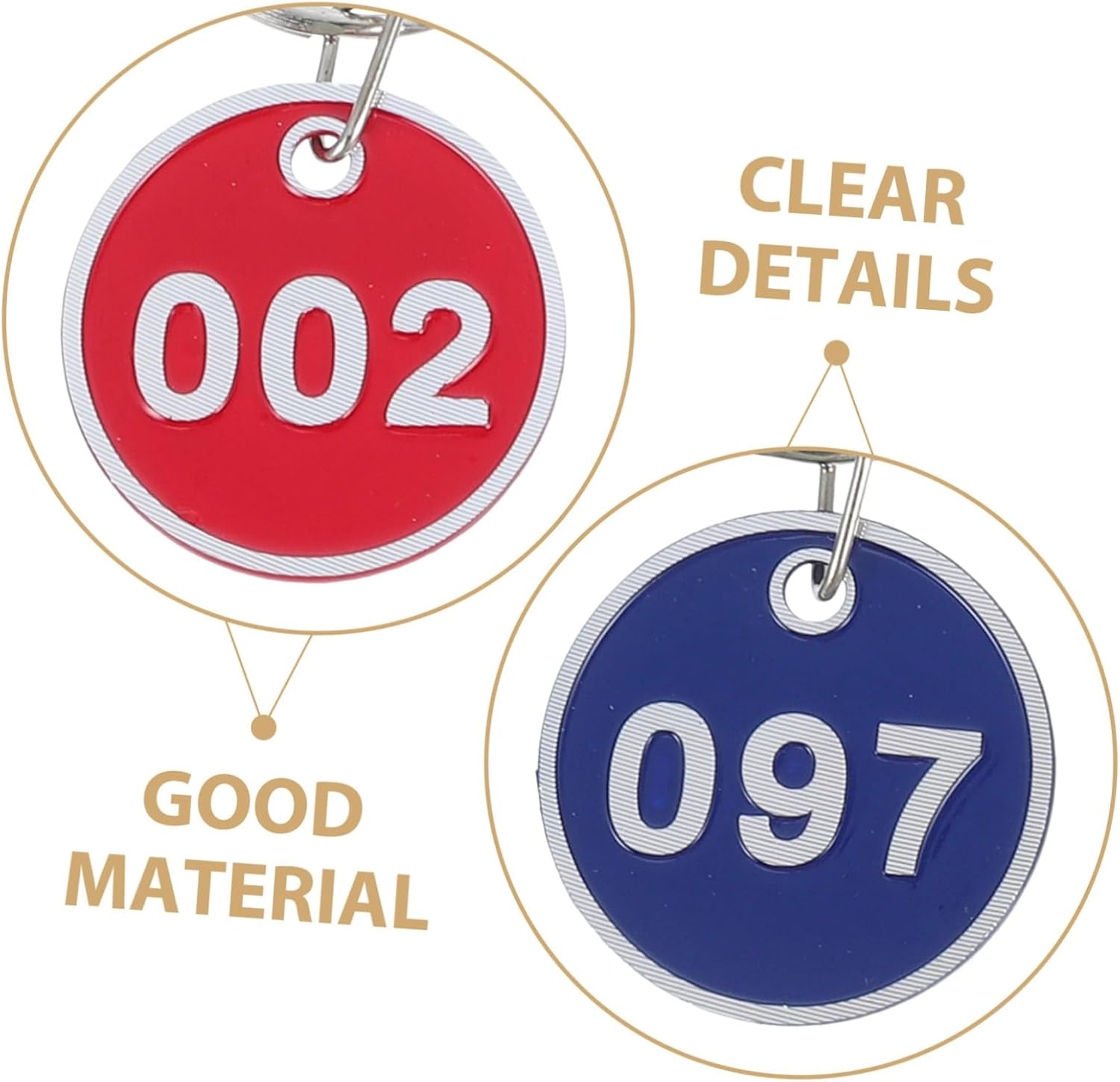 HOUDERCO 100Pcs Aluminum Alloy Metal Keychain Tags with Key Rings Luggage Labels for Travel Suitcases Lockers Sauna Keys and Storage Organization image number 4