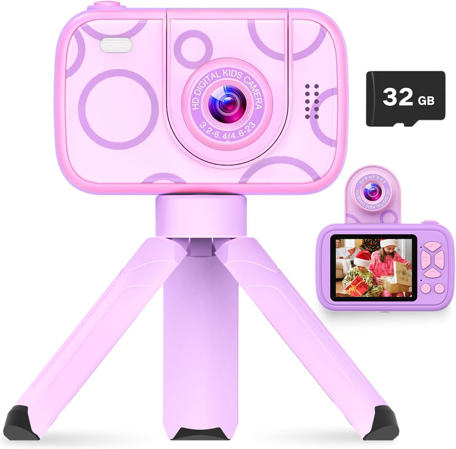ZONEY Kids Camera Toys,Children'S Camera with Flip-Up Lens for Selfie & Video, 32G 1080P HD Digital Camera with Flash Lamp, Video Recorder, Birthday Gifts for Boys Girls (Purple) image number 6