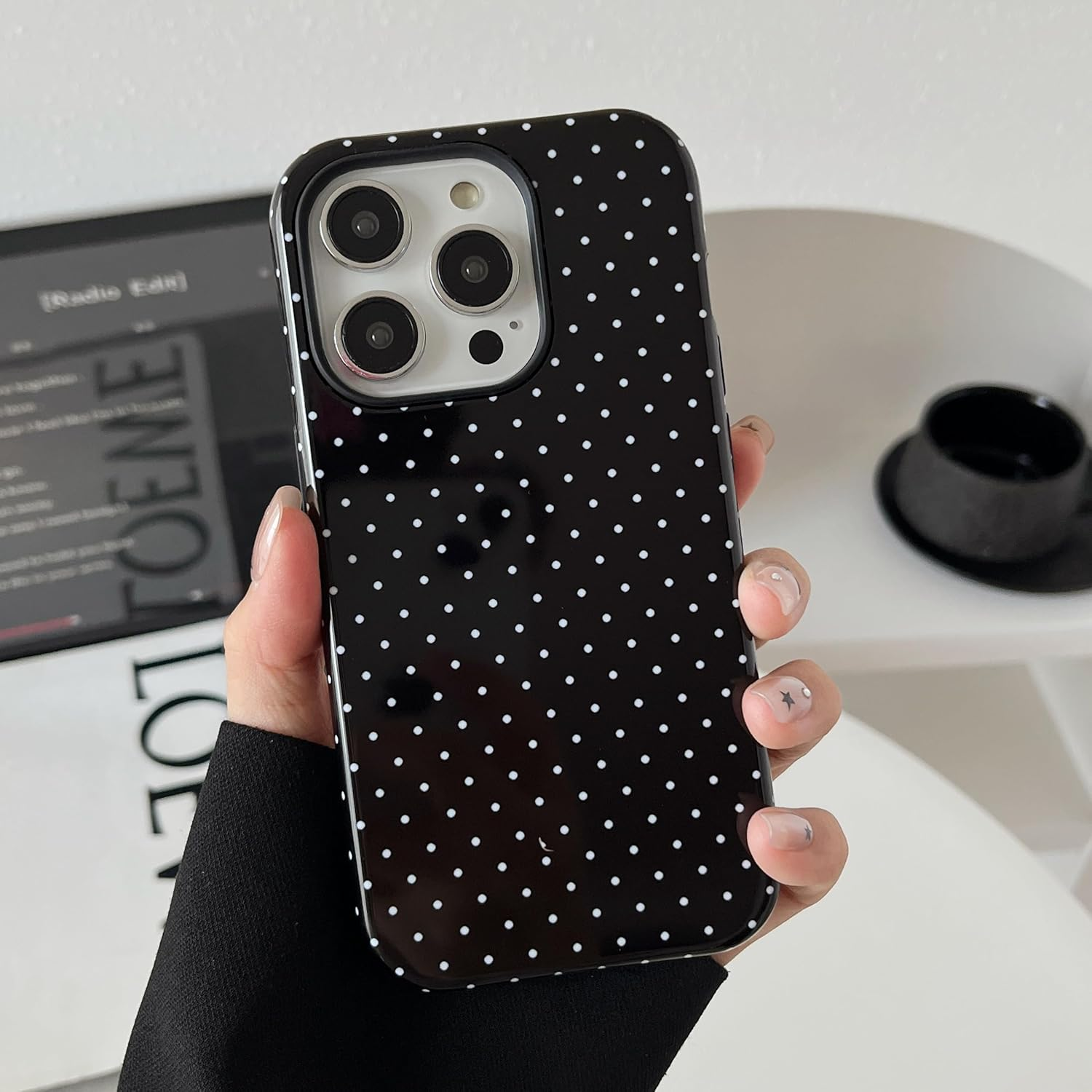 TQLGY for Iphone 14 Pro Case, Cute Polka Dot Phone Case Shockproof Slim Soft TPU and Hard PC Protective Cover for Women Girls, Black image number 5