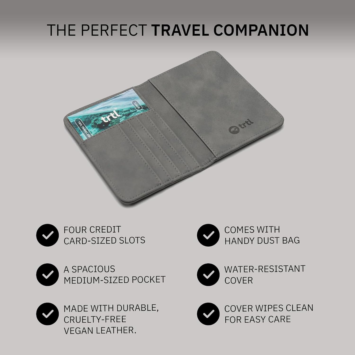 Trtl Passport Cover - Document Organizer for Passport, Credit Cards, and Tickets - Made with Durable, Water-Resistant, Vegan Leather image number 3