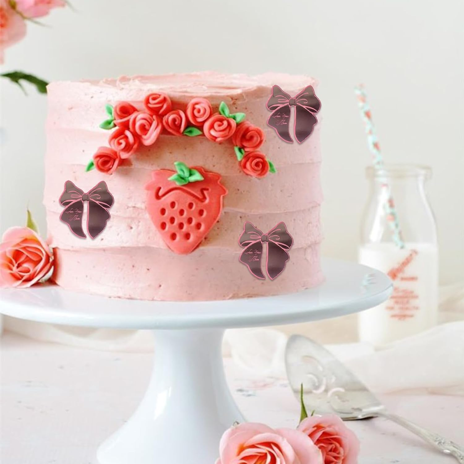 20 Pcs Bow Cupcake Toppers Cute Golden Acrylic Dessert for Children'S Birthday Wedding DIY Art Party Cake Decoration Supplies (Rose Gold) image number 4