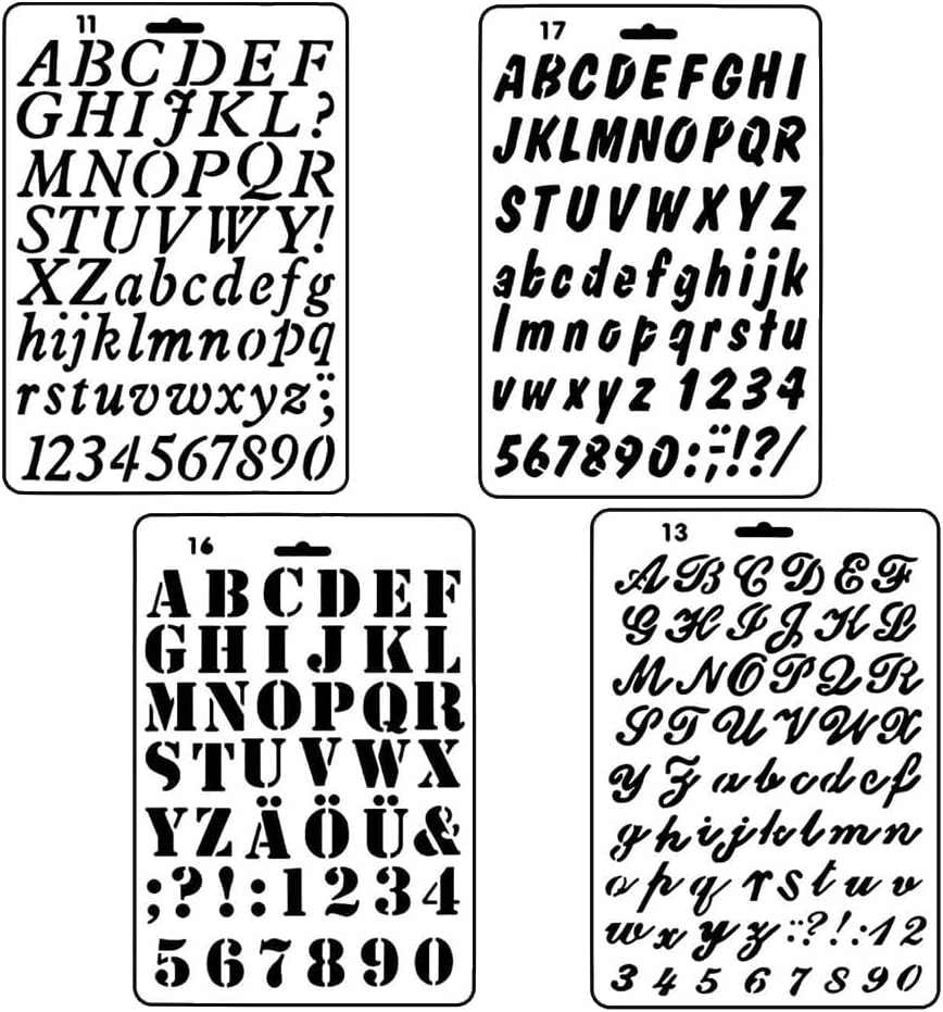 4 Pcs Alphabet Letter Number Drawing Painting Stencils,Stencil Planner for Scrapbook Painting Craft Projects image number 2