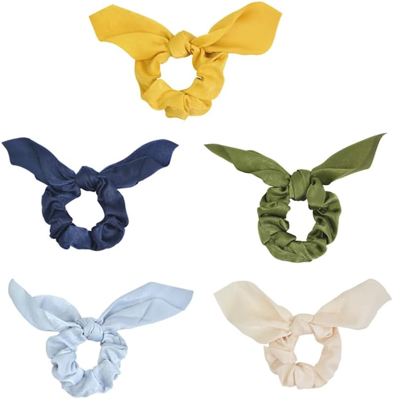 5 Colors Bow Hair Scrunchies Elastic Hair Ties Ponytail Holder Scrunchies with Bow Accessories for Women image number 2
