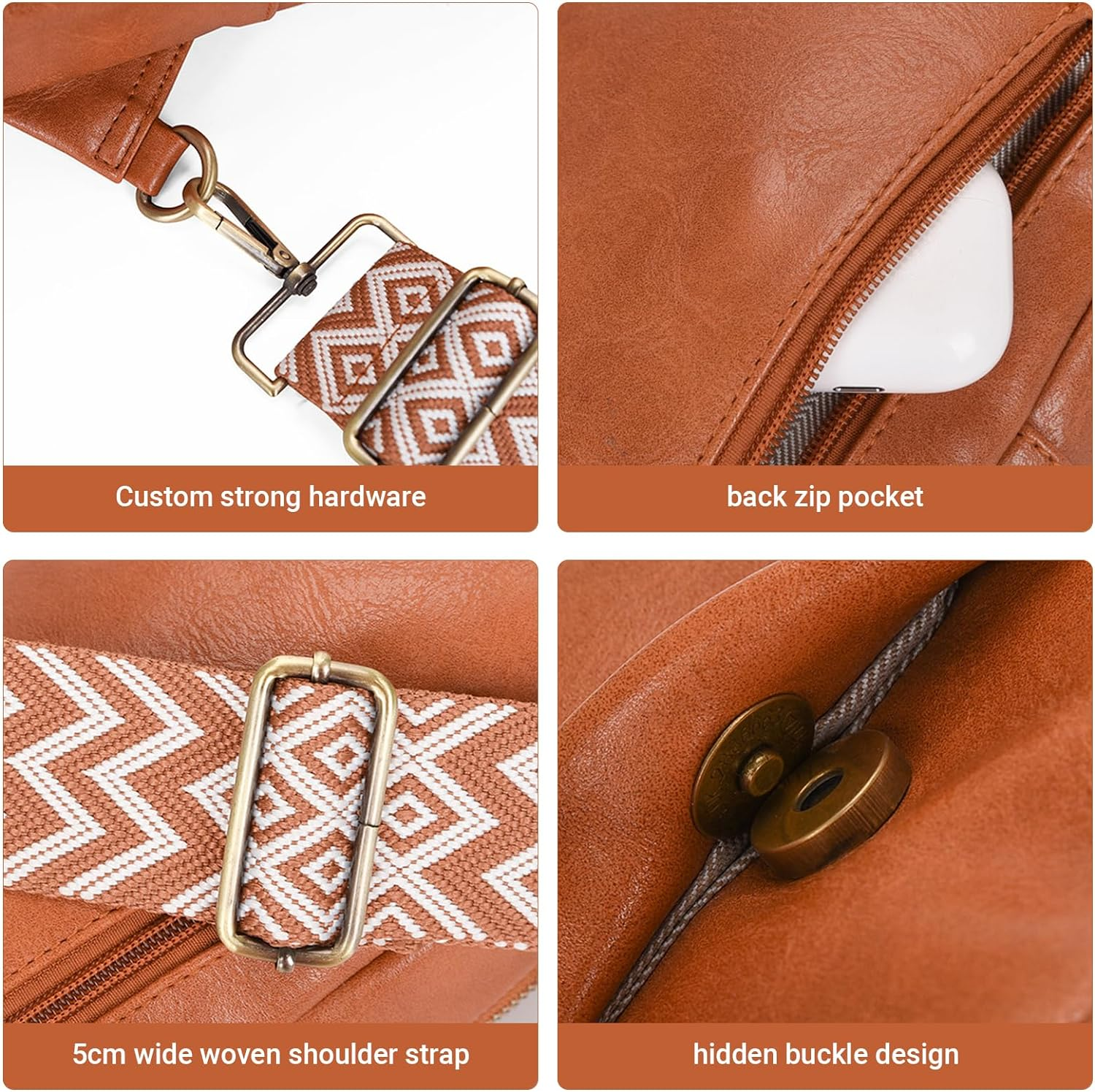 LIWEGHT Small Sling Bag for Women PU Leather Crossbody Bag Fanny Packs Purse Chest Bag Shoulder Travel Belt Bag Fashion Waist Packs(Brown)