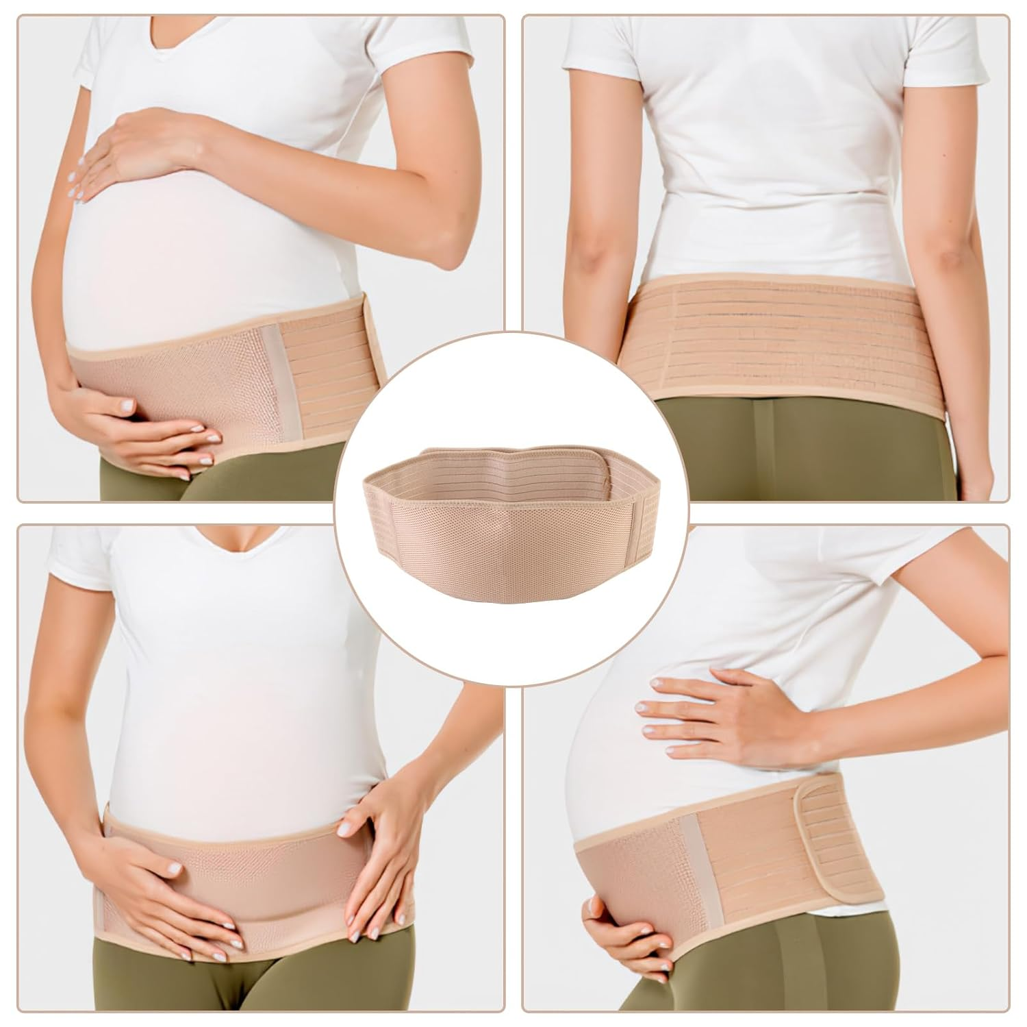 Maternity Belly Belt Band for Pregnancy, Adjustable Breathable Back-Support Comfort for Pregnant Women, Relieve Pelvic Waist Back Abdominal Pain & Nude Stretch Fabric with 1 Size image number 2