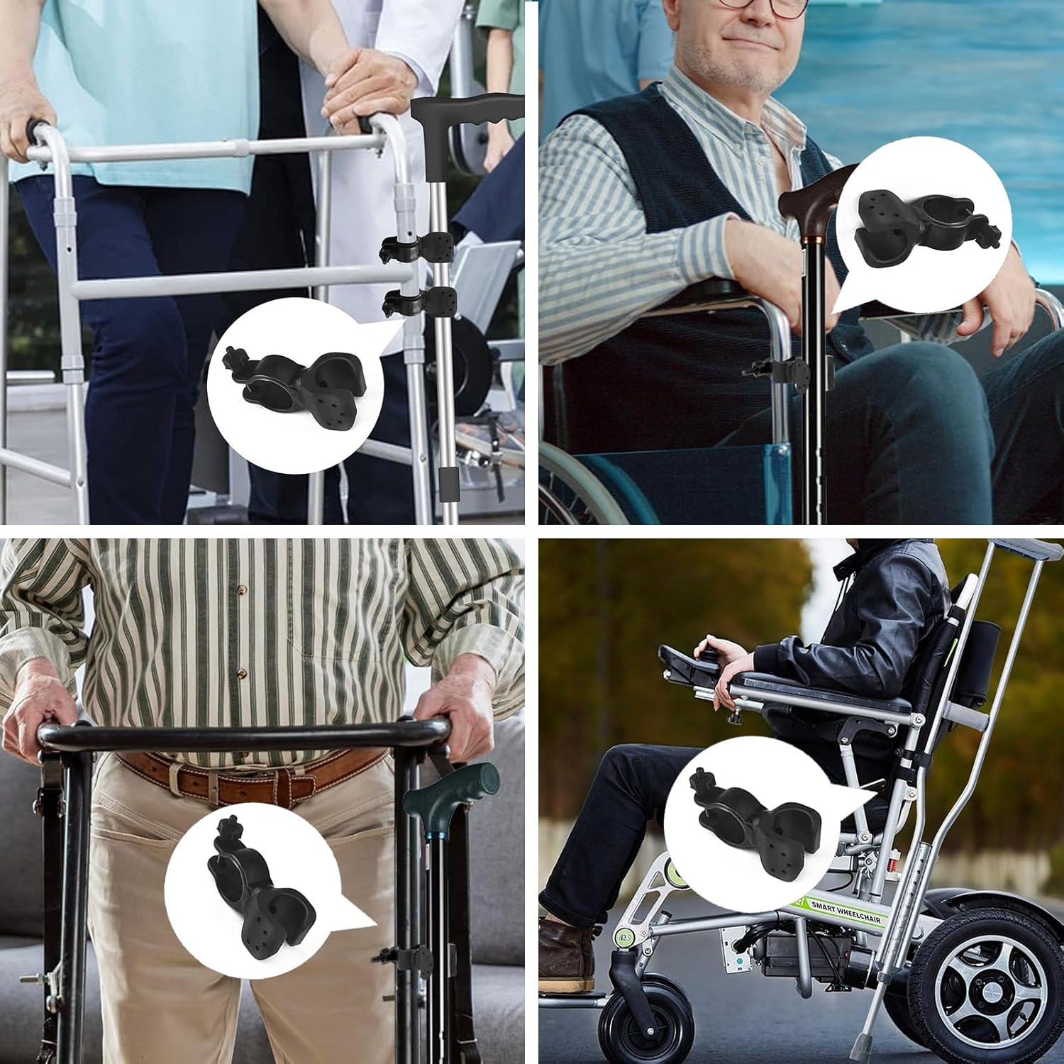 2Pcs Walking Stick Holder, Crutch Holder for Mobility Scooter with 360 Degree Rotatable Clip, Walking Stick Holder for Mobility Scooter, Easy Attach Mobility Scooter Accessories UK image number 4