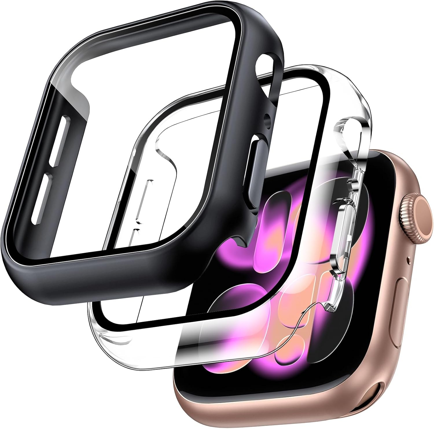 TOCOL 2-Pack Case for Apple Watch Series 11/10 42Mm, Built-In Tempered Glass Full-Coverage Screen Protector, Sensitive Touch, Anti-Bubble, Shockproof, Black and White image number 1