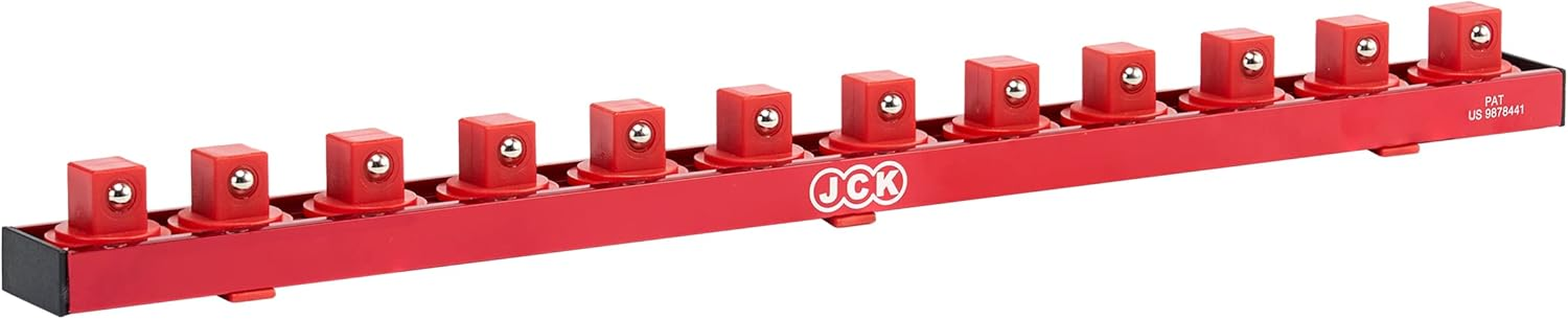 JCK Professional Quality Aluminum Socket Organizer (1/2" Socket) with Special Designed Strip & 360 Degree Rotary Positioning Studs Red for Metric/Imperial Tool Organizer Secure Socket Storage Toolbox image number 2