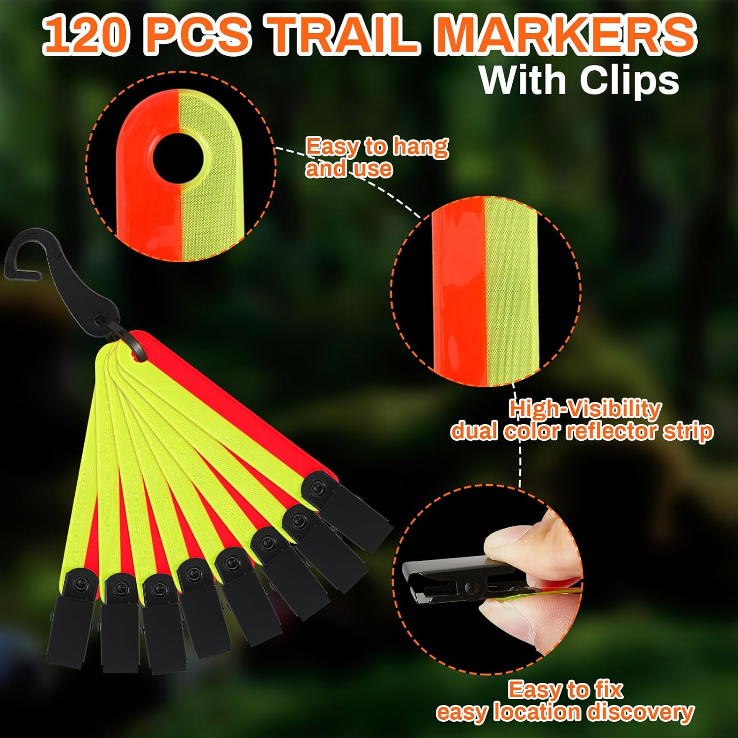 High Visibility Trail Markers for Tree Reflective Trail Markers Trail Markers with Clips Hunting Reflector Trail Markers for Tree Stand Hunting Outdoor Hiking Hunting Camping image number 4
