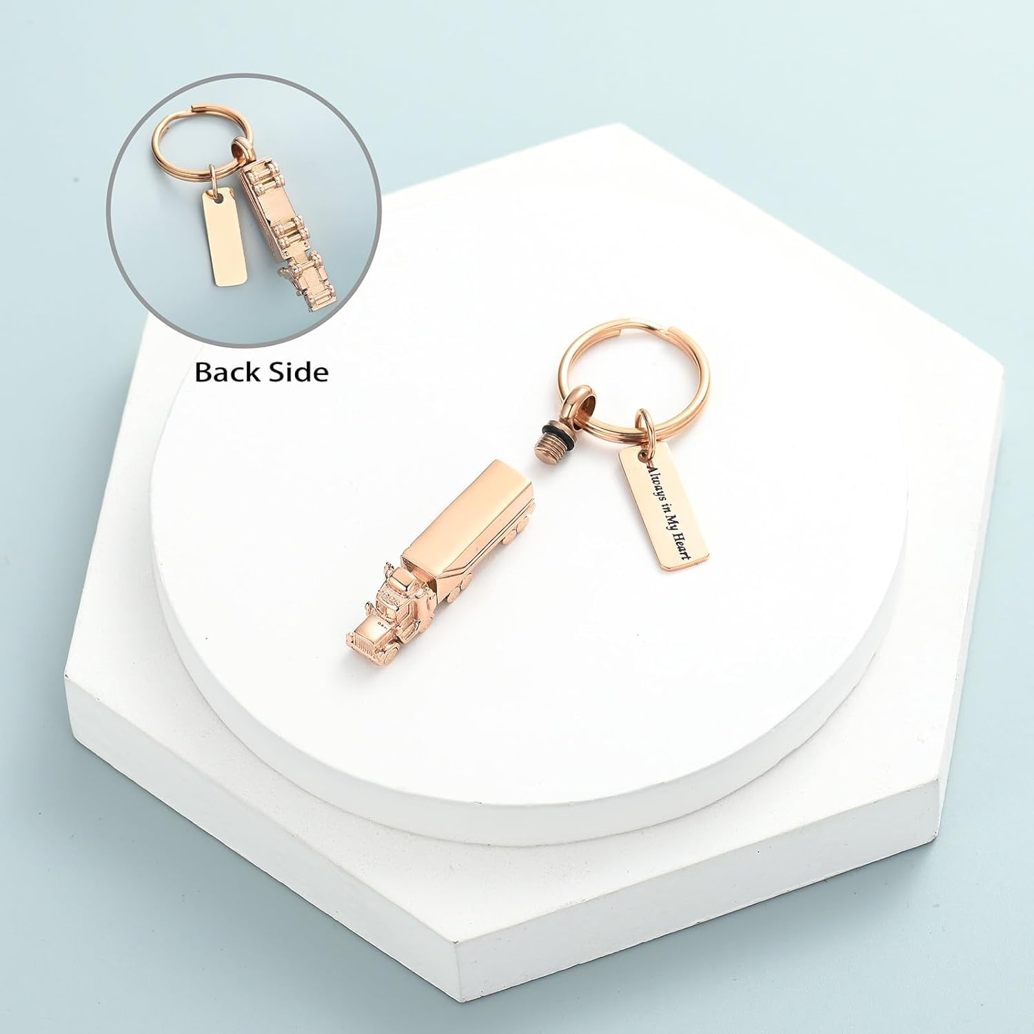 AIWENXI Cremation Jewellery 18 Wheeler Tractor Truck Urn Keychain for Ashes for Women Men Memorial Human Ash Pendant for Pet Dog Cat - Brochure image number 4