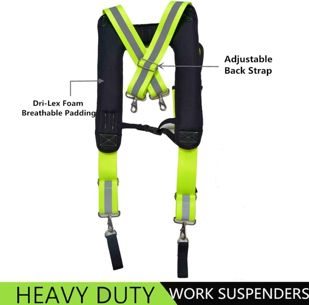 Reflective Tool Belt Suspenders Padded Heavy Duty Work Suspenders for Carpenter Electrician Work image number 2