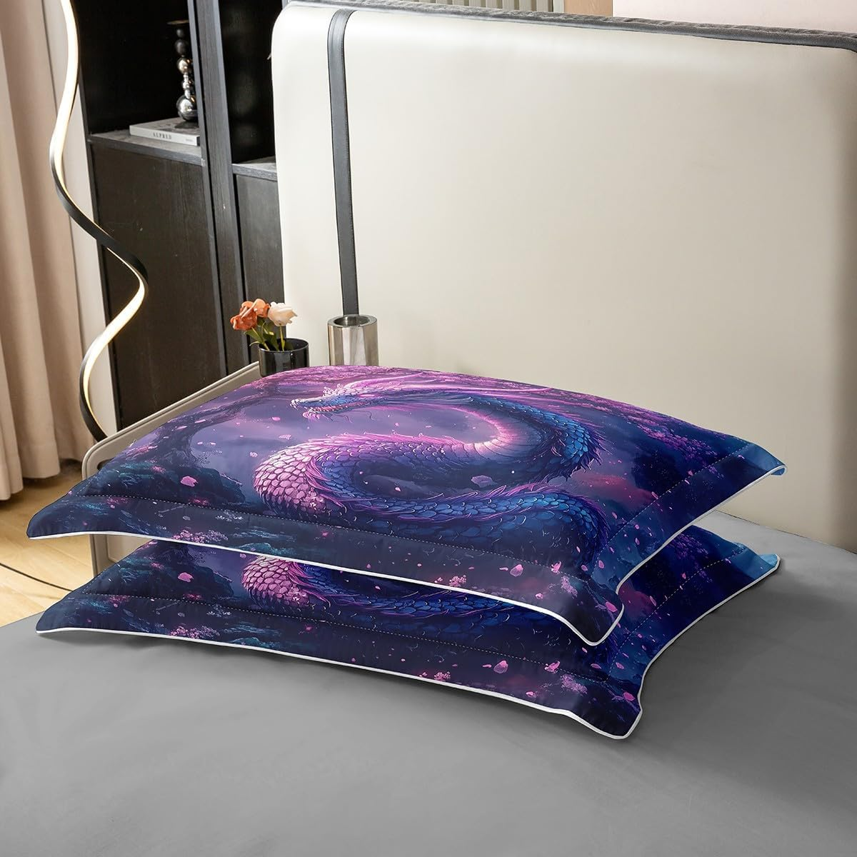 3D Dragon 100% Cotton Duvet Cover, 135 X 200 Cm, Decor, Magic Fantasy Animal Bed Linen Set for Children, Teens, Adults, Japanese Floral Comforter Cover, Dreamlike Galaxy Sky Bed Set with 1 Pillowcase image number 6
