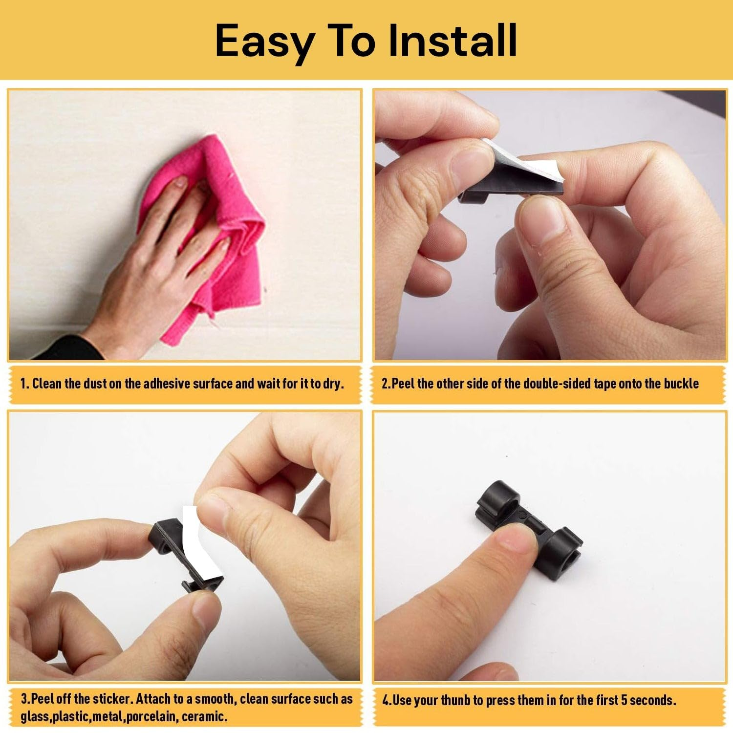 EZONEDEAL Black Cable Clips Cord Management System, for Organizing Cable Cords Home and Office, Self Adhesive Cord Holders Desk Cable Organizer (40 PCS) - 60 Pcs image number 2