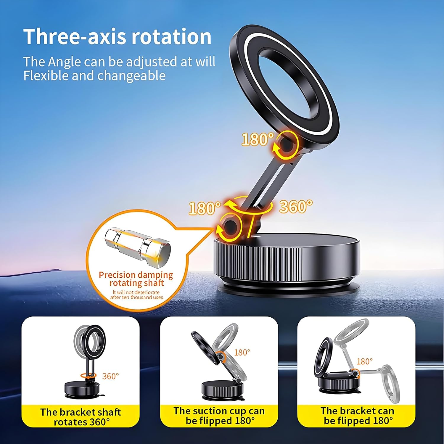 Anberyoo Vacuum Magnetic Car Phone Holder-360 Rotation Reinforced 80LBS Ultra Suction Cup Mag-Safe Car Mount for You Car/Gym/Mirror, Durable Zinc Alloy Material, Cell Phone Holder for Iphone & Android image number 3