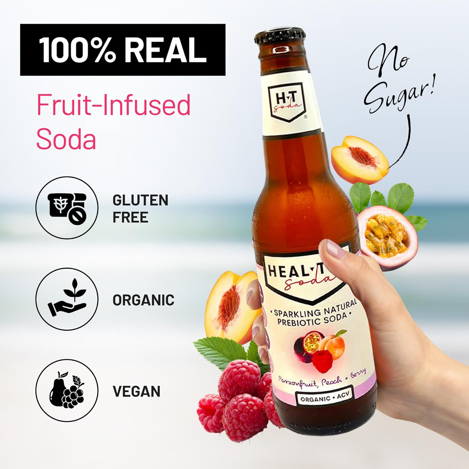 Heal Thy Soda, Passionfruit Peach & Berry, 12X200Ml &ndash; Naturally Flavoured Sparkling Soda, Zero Sugar, Low Calorie, Infused with Real Fruit & Apple Cider Vinegar Mother, No Artificial Flavours image number 3