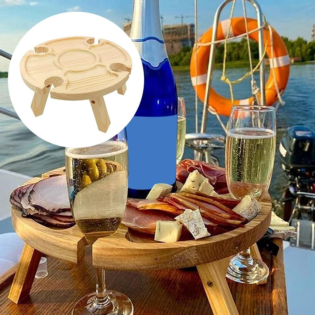 Emapoy 2 in 1 Picnic Table, Wooden Folding Picnic Table with Wine Glass Holder, Collapsible Beach Wine Table, Portable Beach Picnic Accessory for Travel image number 6