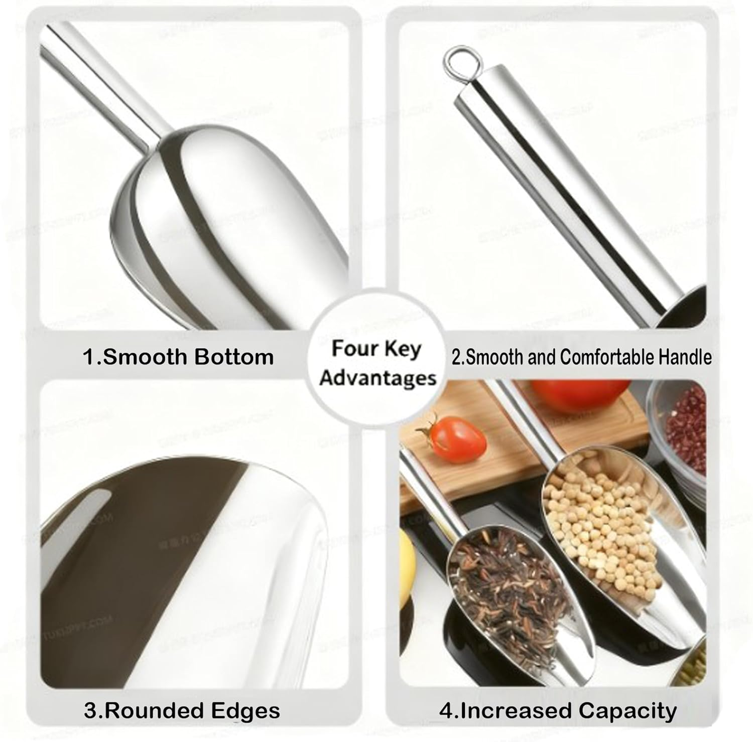 FX Stainless Steel Ice Scooper,Small Metal Scoops for Kitchen Bar Party Wedding,Thick,Dishwasher Safe,8 Oz,By image number 1