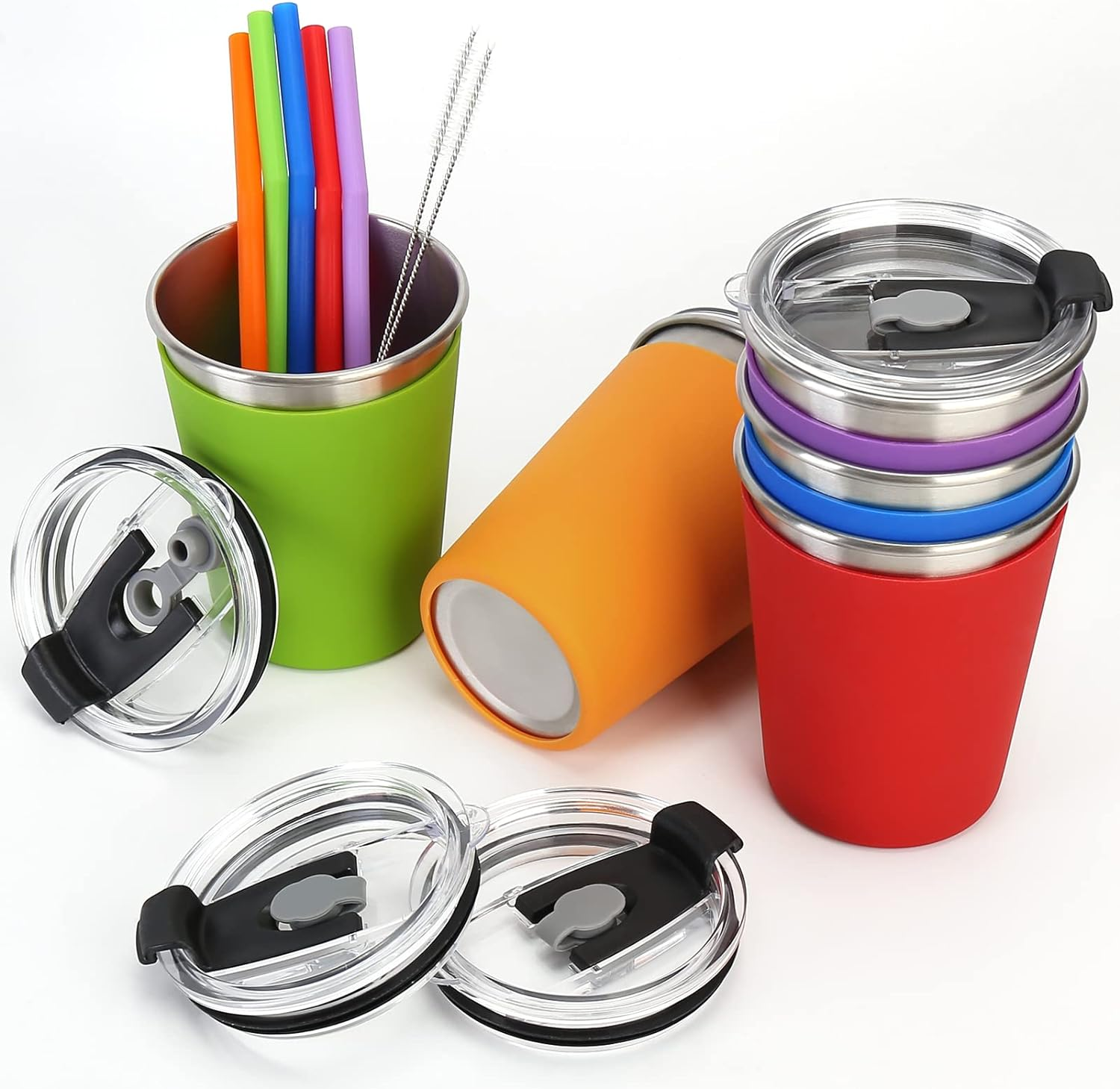 5Pack Kids Cups with Straws and Lids Spill Proof, 12Oz Toddler Straw Cups with Colorful Silicone Sleeves, Unbreakable Stainless Steel Water Tumblers for Cold & Hot Drinks image number 4