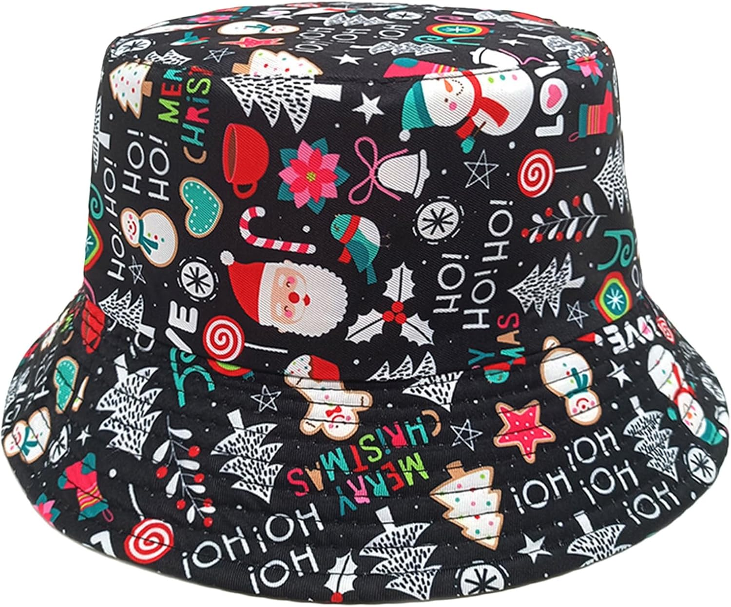 Renvena Christmas Bucket Hat for Women Men Teens Unisex Santa Claus Snowflake Print Fisherman Cap